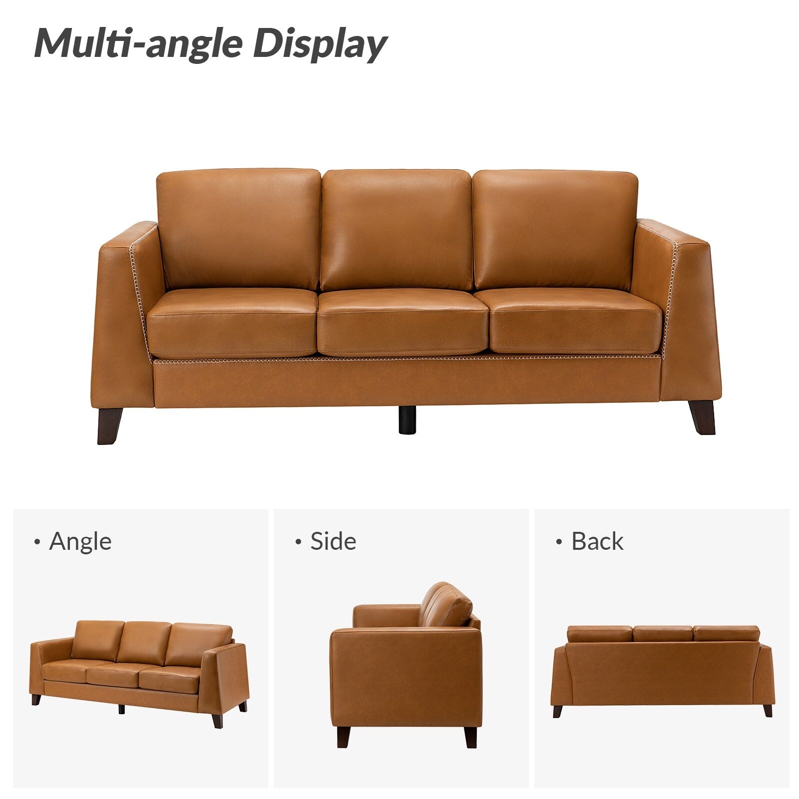 Rita 81.5 Genuine Leather Tuxedo Arm Sofa Couch With Solid Wood Legs By HULALA HOME