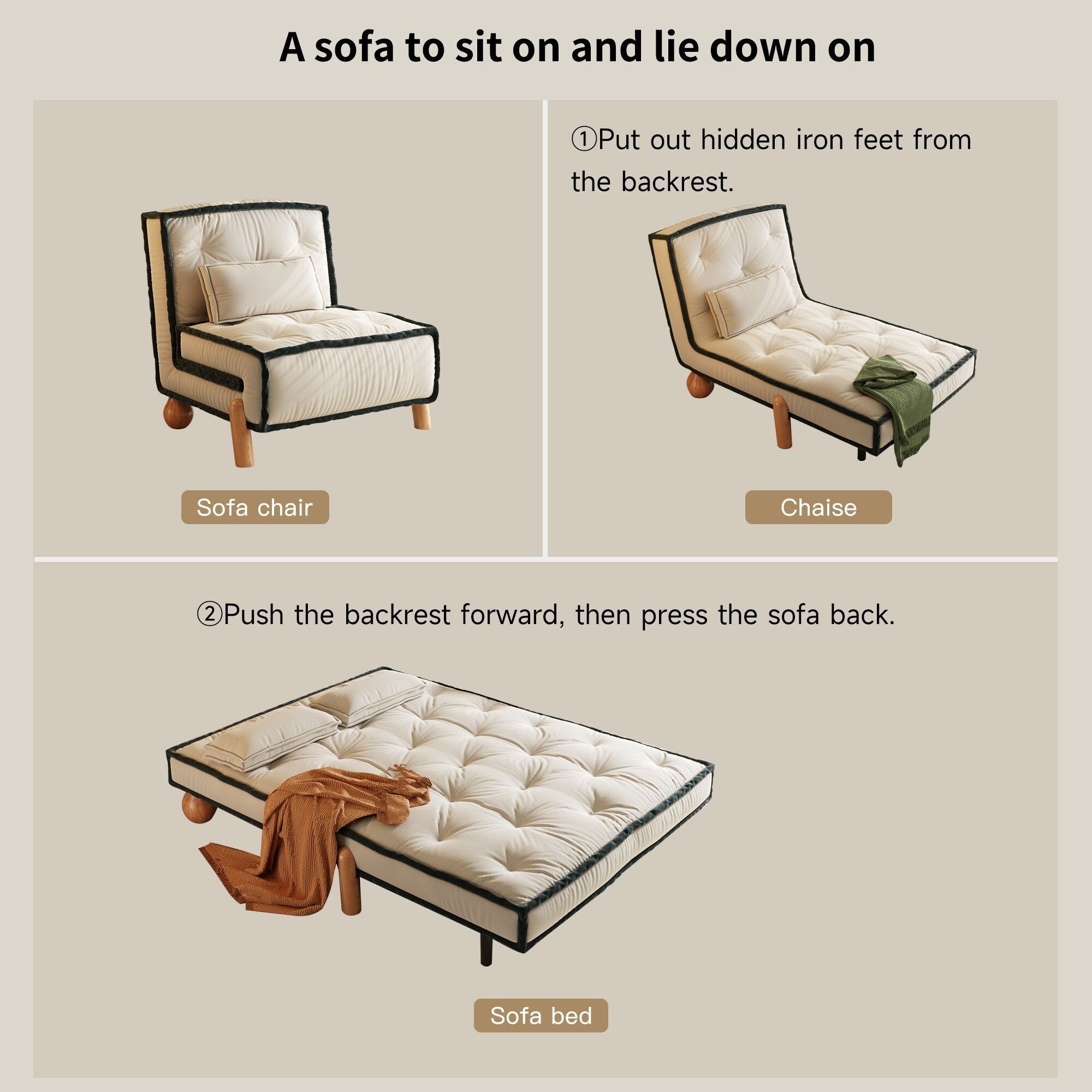 Romision Armless Technological Velvet Sofa in Beige