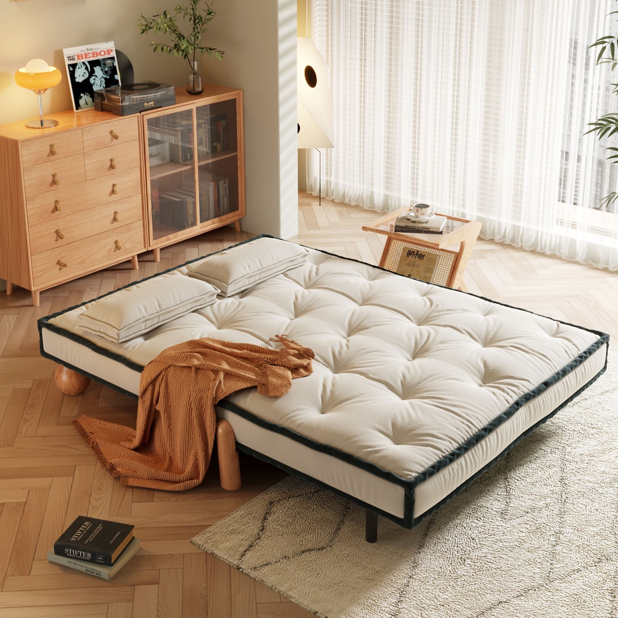 Romision Armless Technological Velvet Sofa in Beige