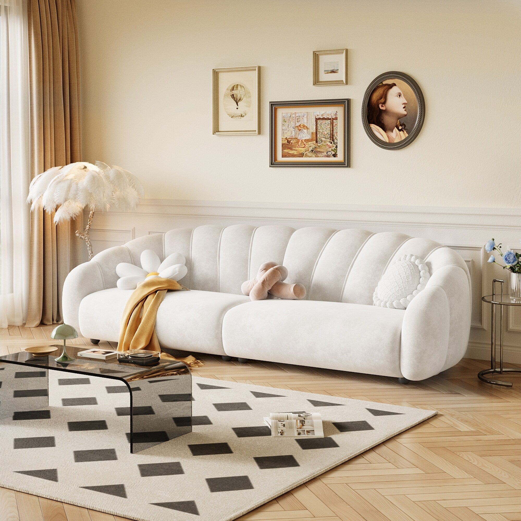 Romision Technological Velvet Rectangle Sofa