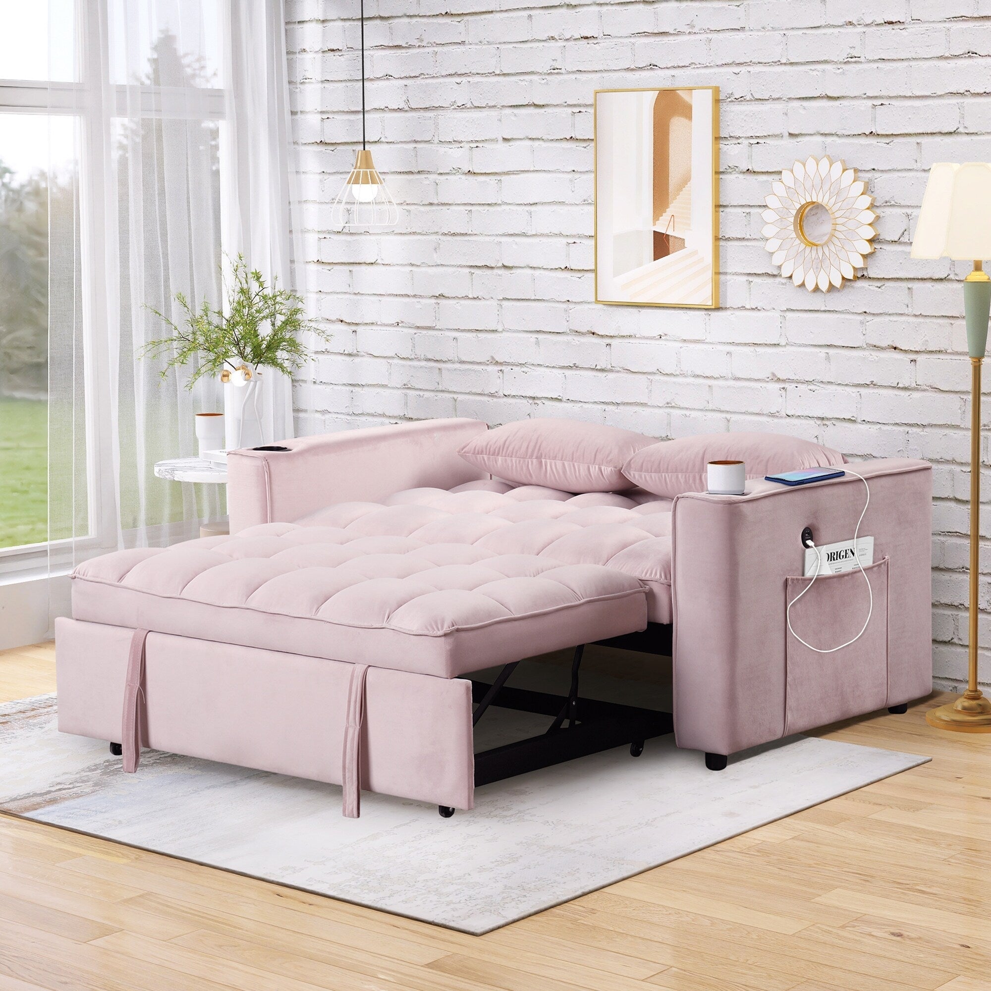 Roomfitters 58 4-1 Multi-functional Sofa Bed with Cup Holder and USB Port for Living Room or Apartments
