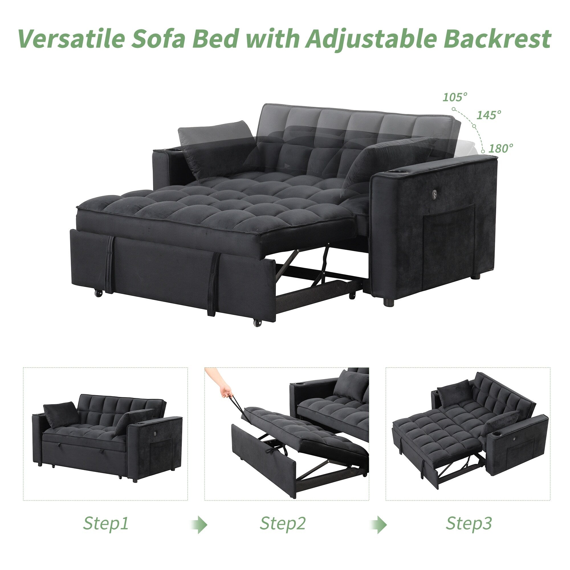 Roomfitters 58 4-1 Multi-functional Sofa Bed with Cup Holder and USB Port for Living Room or Apartments