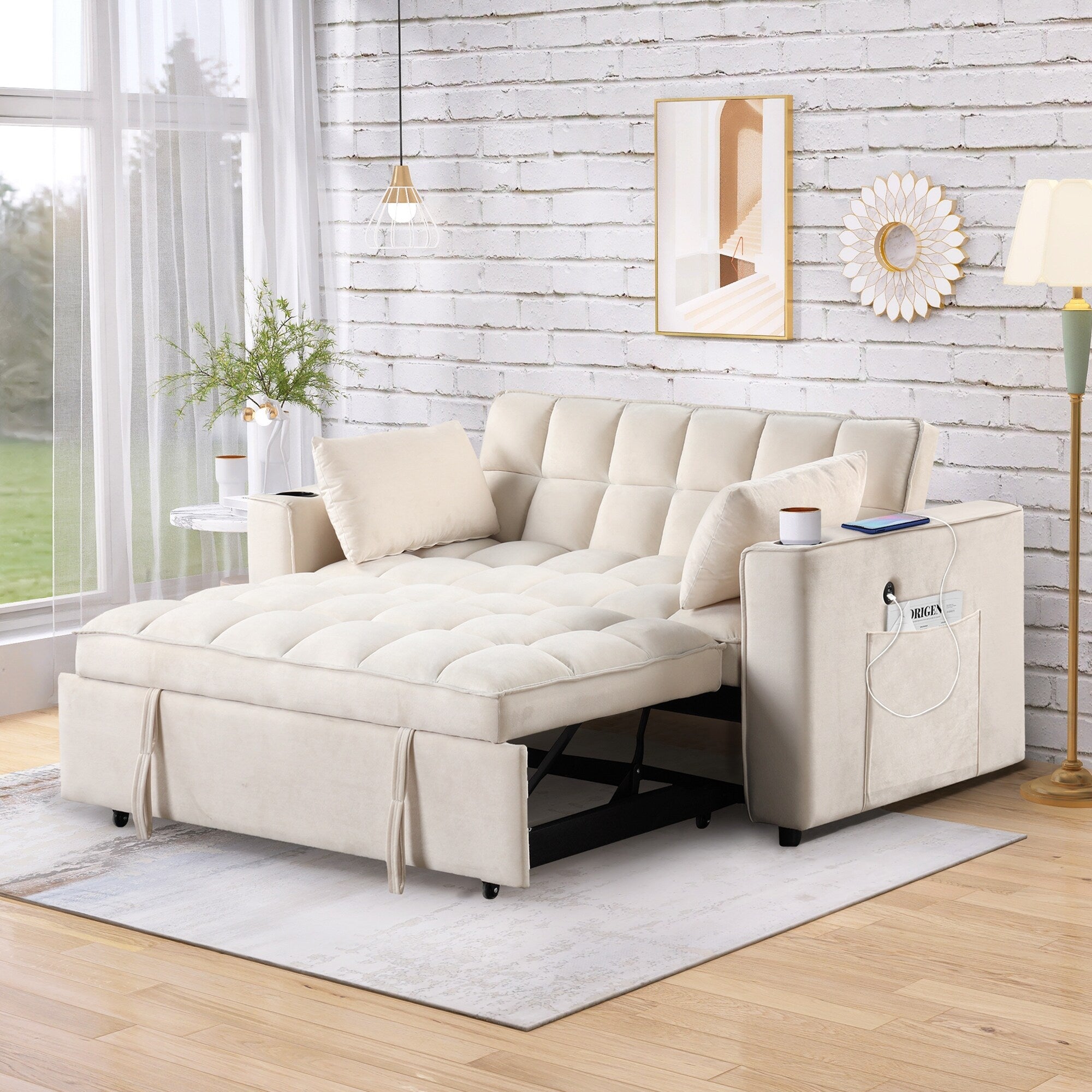 Roomfitters 58 4-1 Multi-functional Sofa Bed with Cup Holder and USB Port for Living Room or Apartments