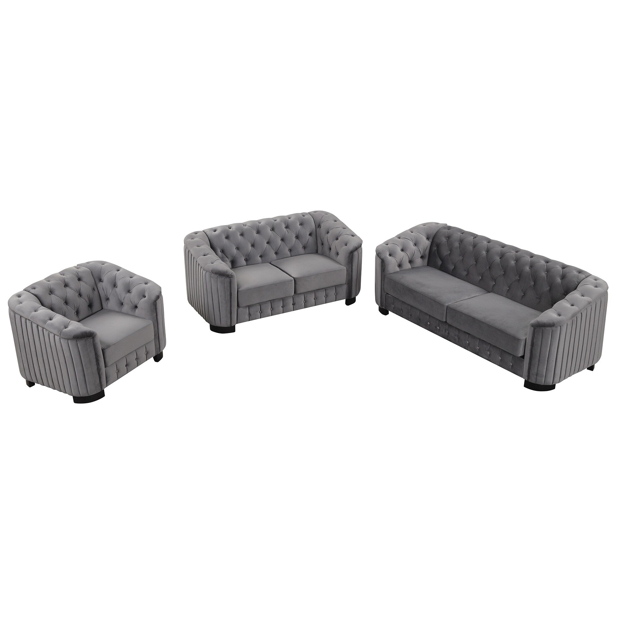 Roomfitters Modern 3-Piece Velvet Sofa Set with Rubber Wood Legs Includes Three-Seat Sofa Loveseat and Chair for Living Room