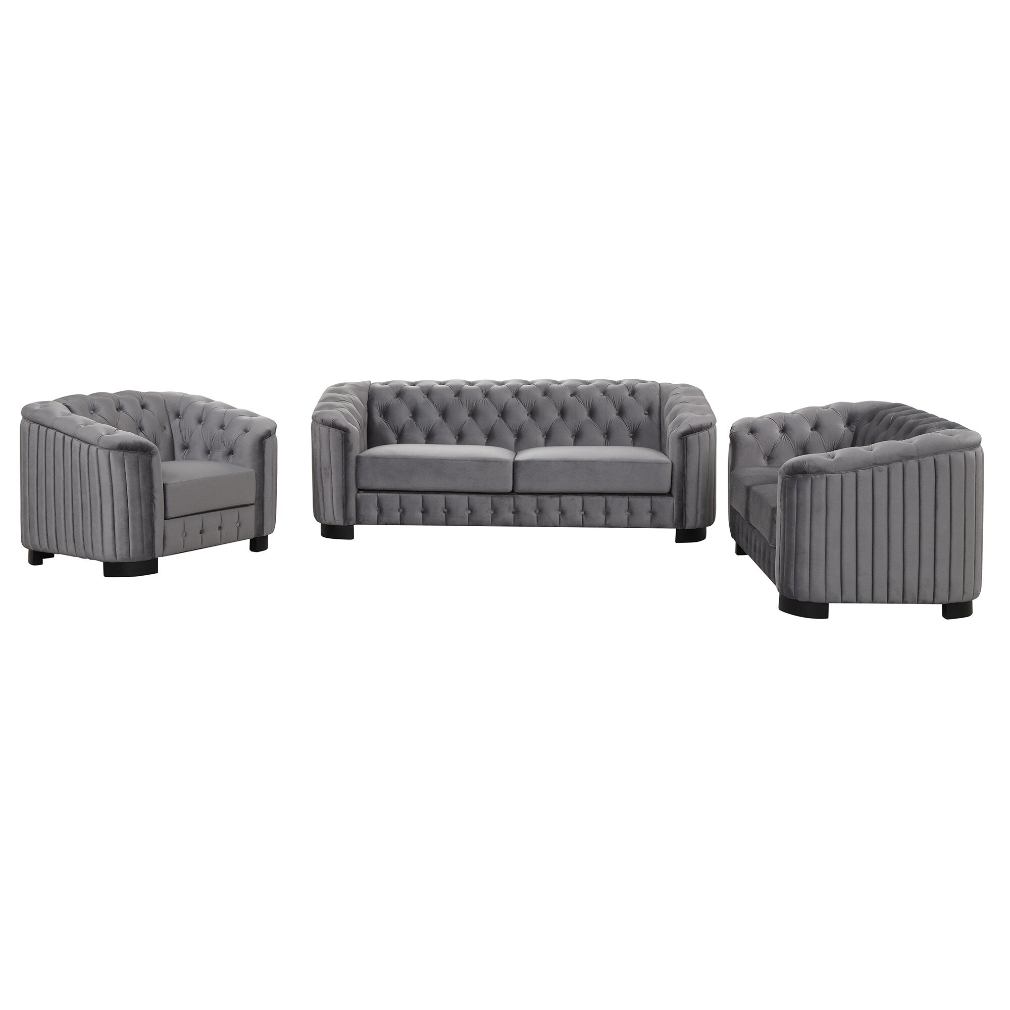 Roomfitters Modern 3-Piece Velvet Sofa Set with Rubber Wood Legs Includes Three-Seat Sofa Loveseat and Chair for Living Room