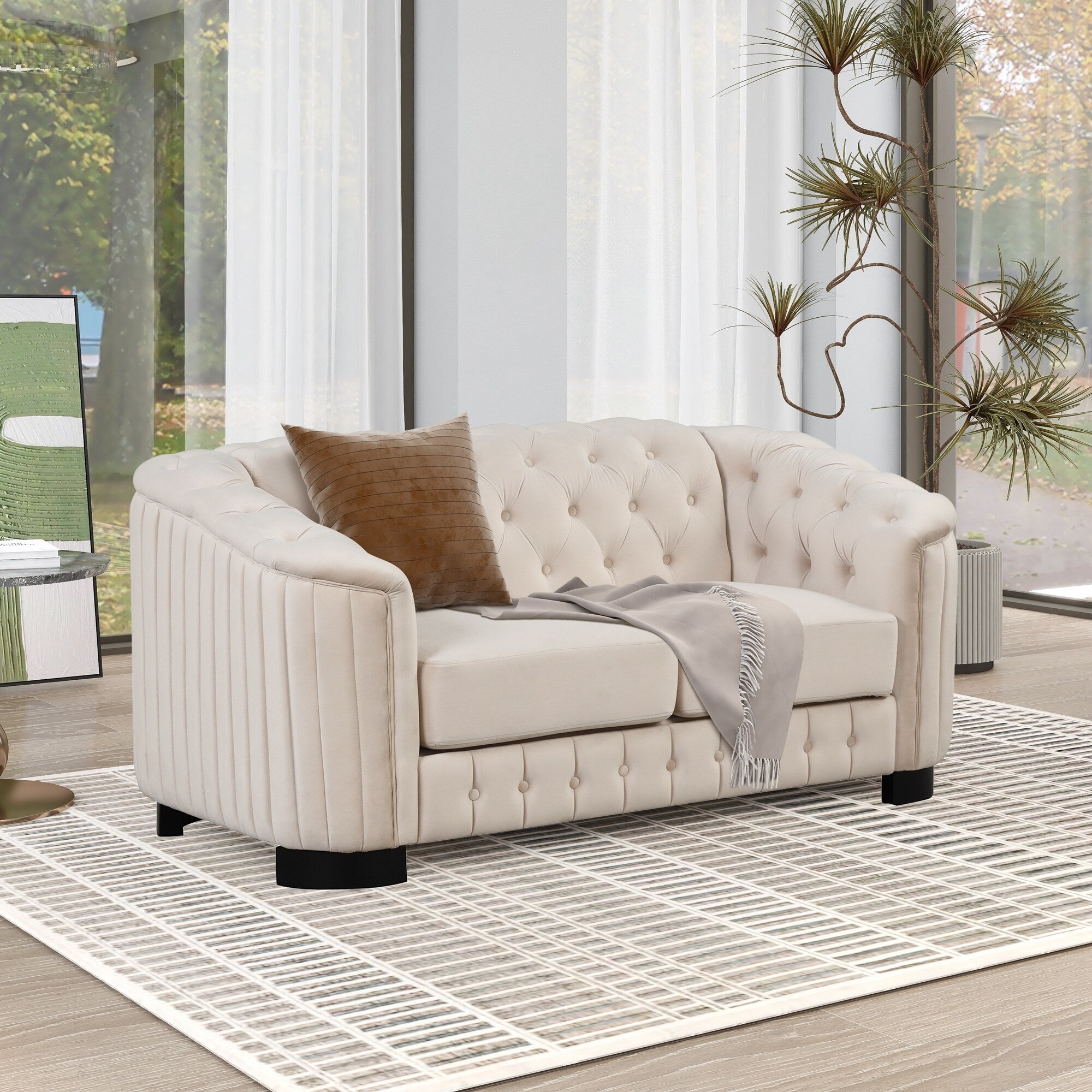 Roomfitters Modern 3-Piece Velvet Sofa Set with Rubber Wood Legs Includes Three-Seat Sofa Loveseat and Chair for Living Room