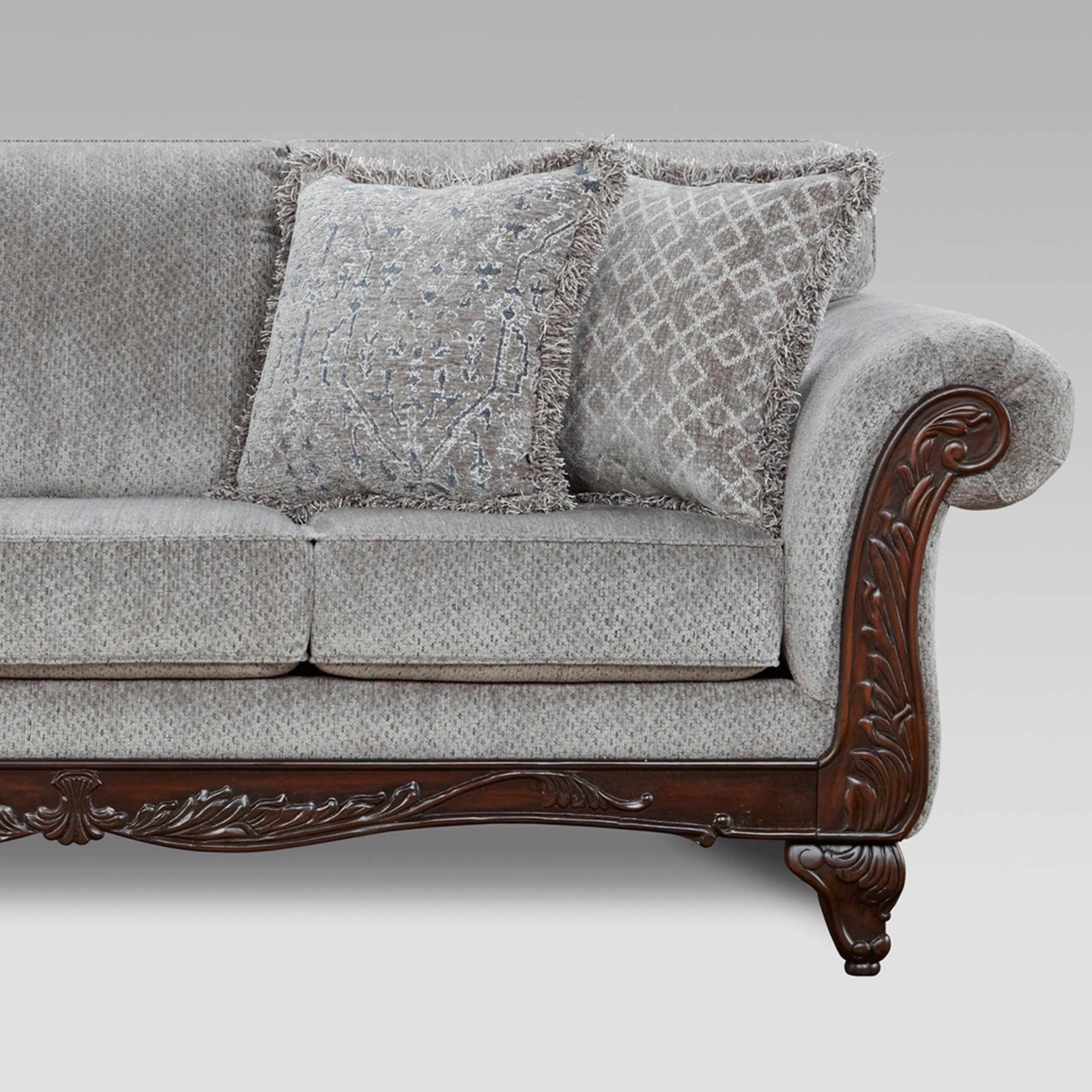 Roundhill Furniture Hernen Carved Wood Frame Sofa