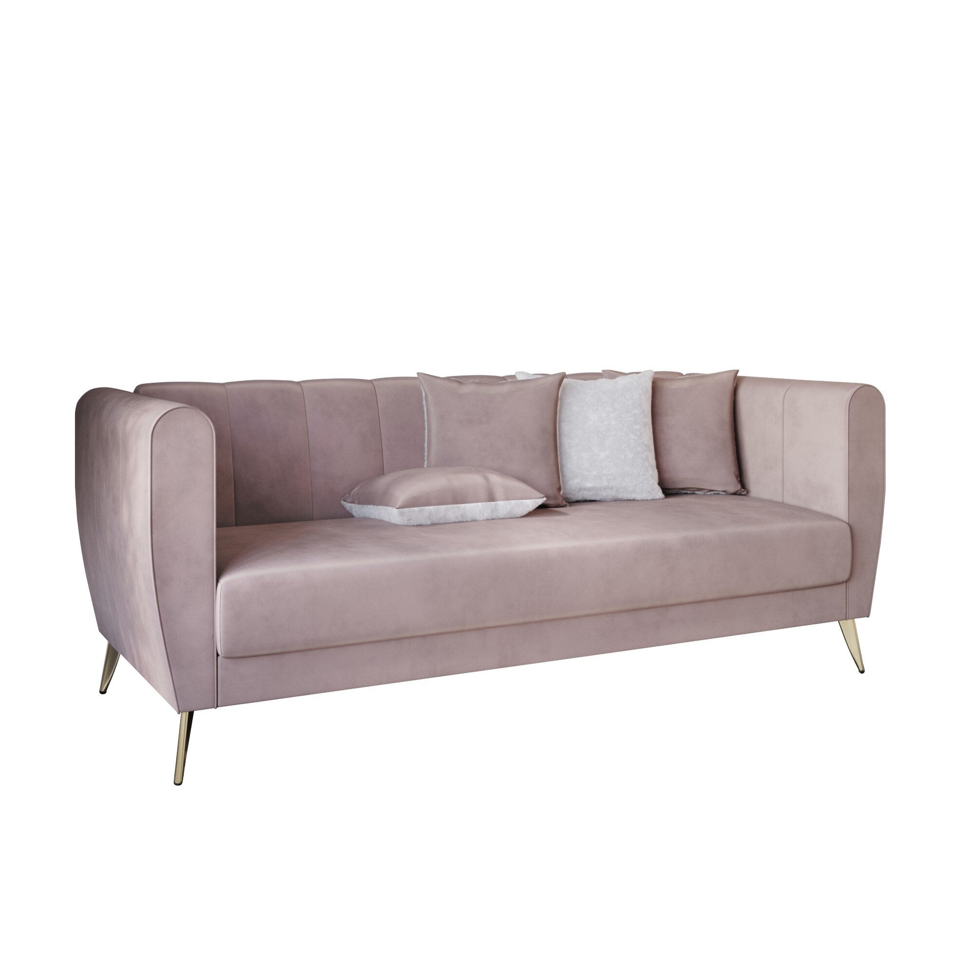 Scarlett Velvet Flared Arm 3-Seater Sofa with 4 Throw Pillow