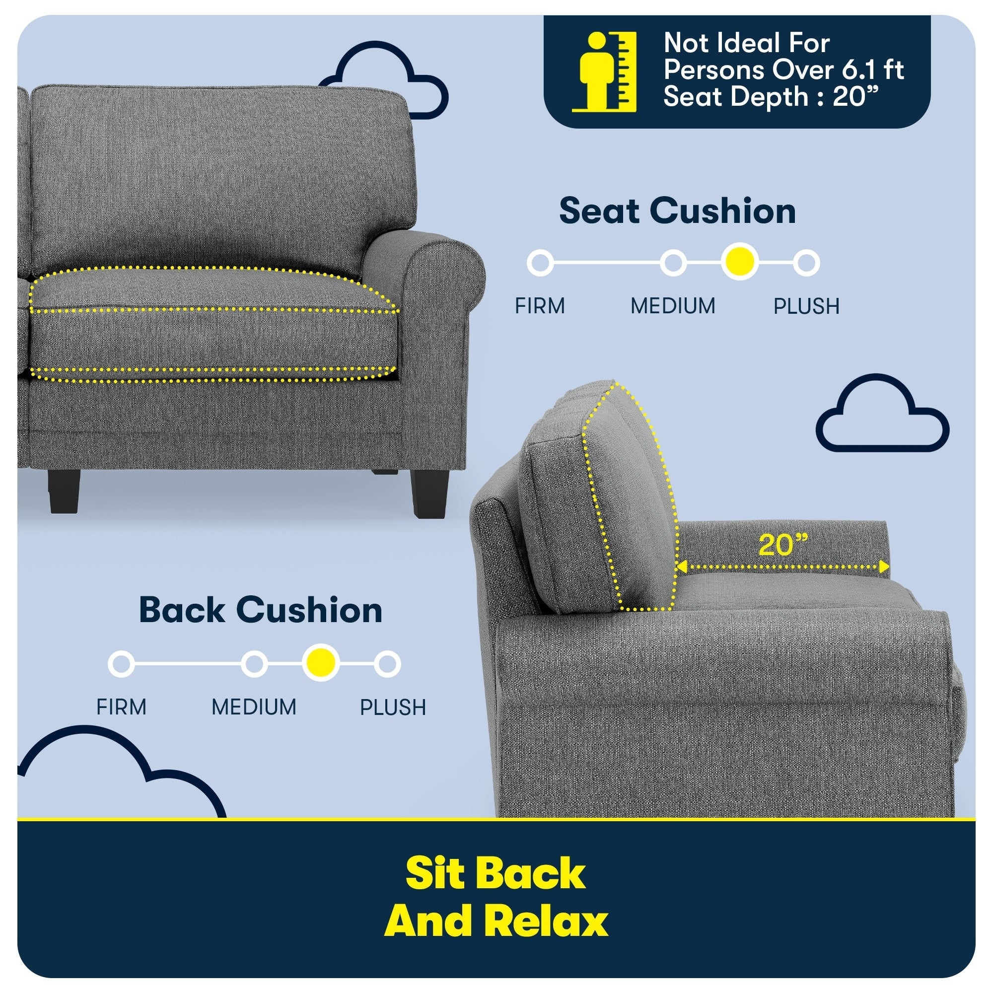Serta Copenhagen 73 Rolled Arm Sofa, Easy Care Polyester, Soft Pillow Back, Pocket Coil Seat Cushions