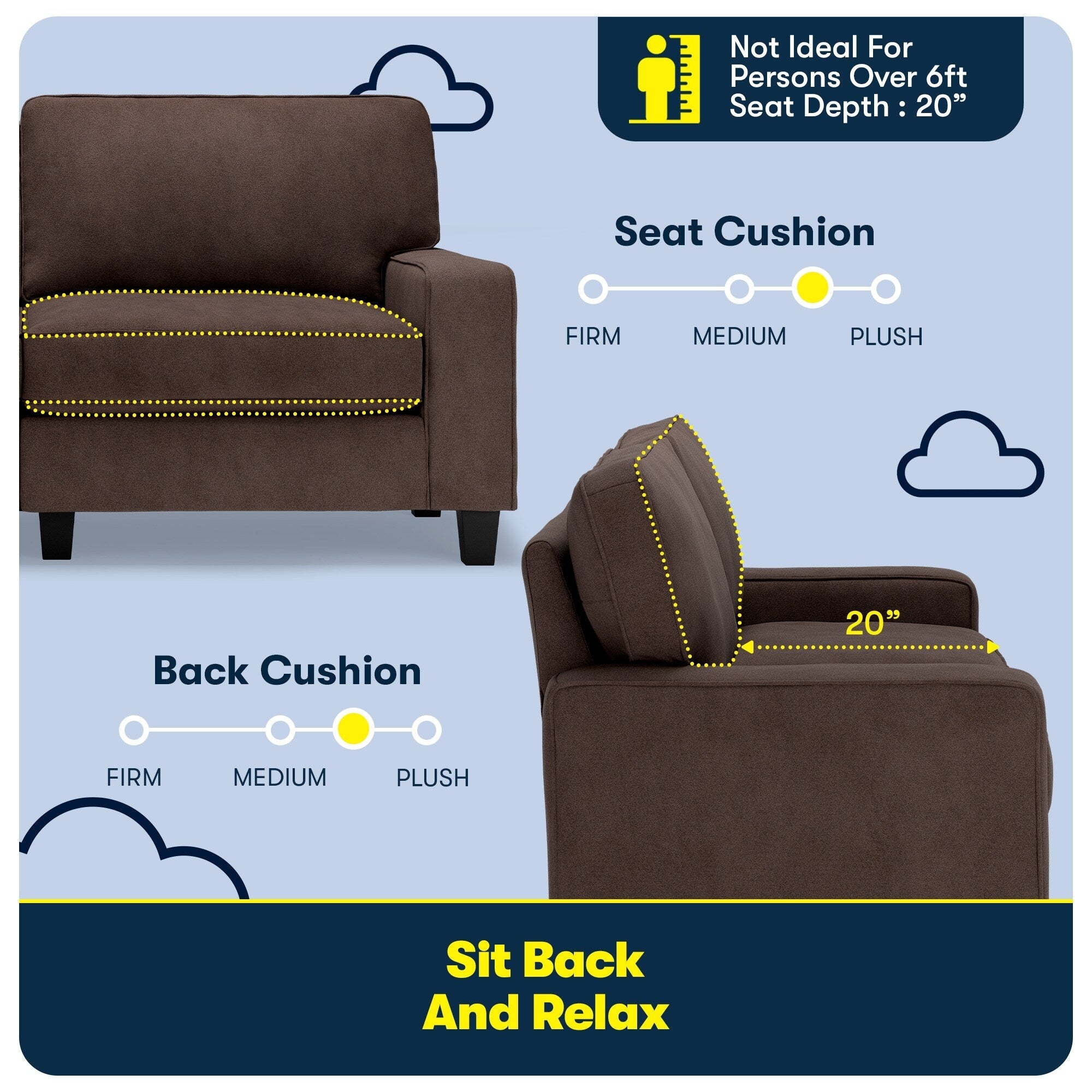 Serta Palisades 73 Track Arm Sofa, Easy Care Polyester, Soft Pillow Back, Pocket Coil Seat Cushions