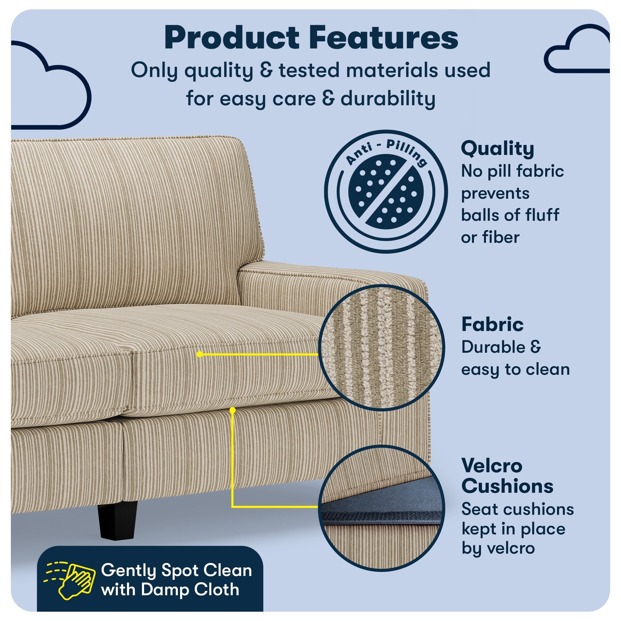 Serta Palisades 73 Track Arm Sofa, Easy Care Polyester, Soft Pillow Back, Pocket Coil Seat Cushions