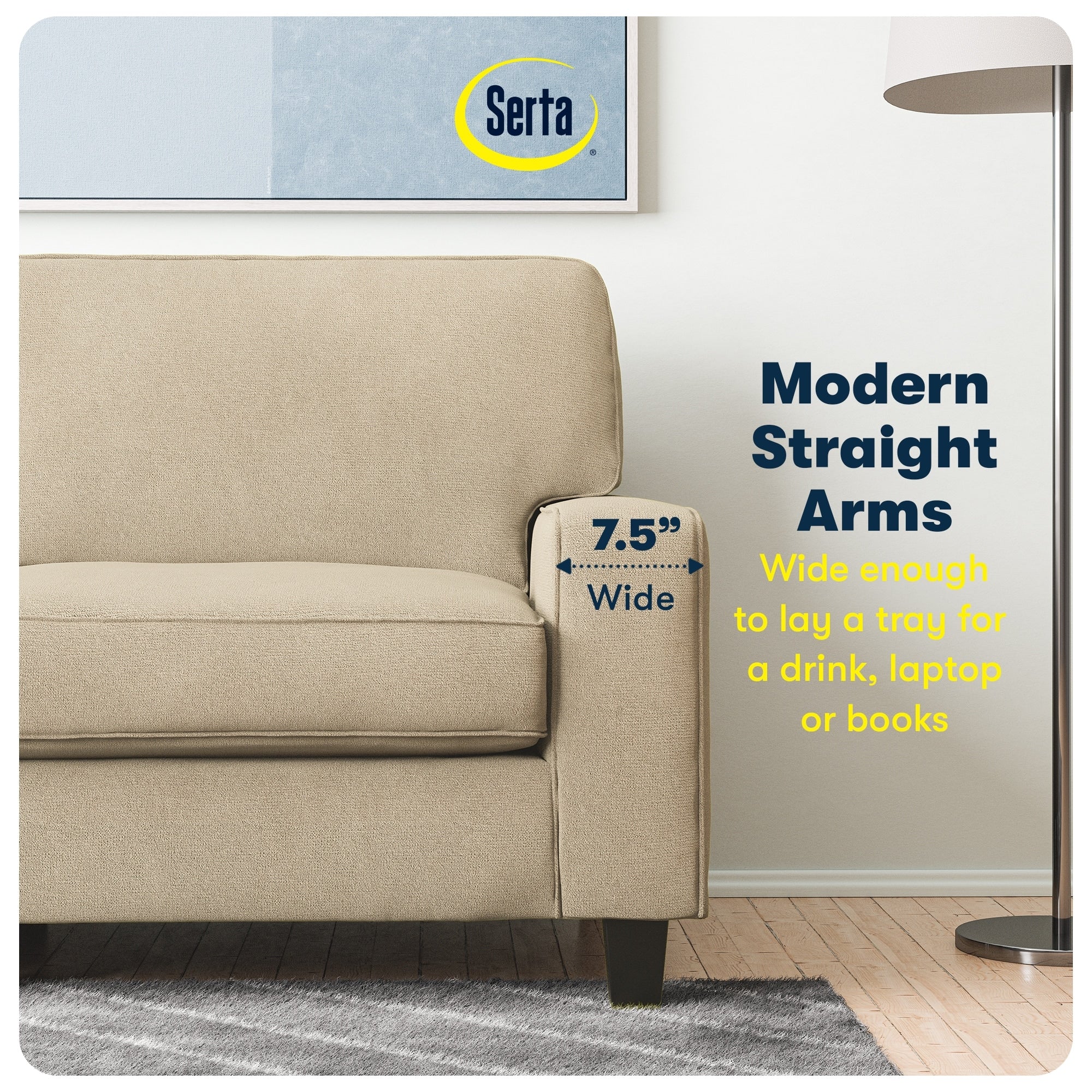 Serta Palisades 73 Track Arm Sofa, Easy Care Polyester, Soft Pillow Back, Pocket Coil Seat Cushions