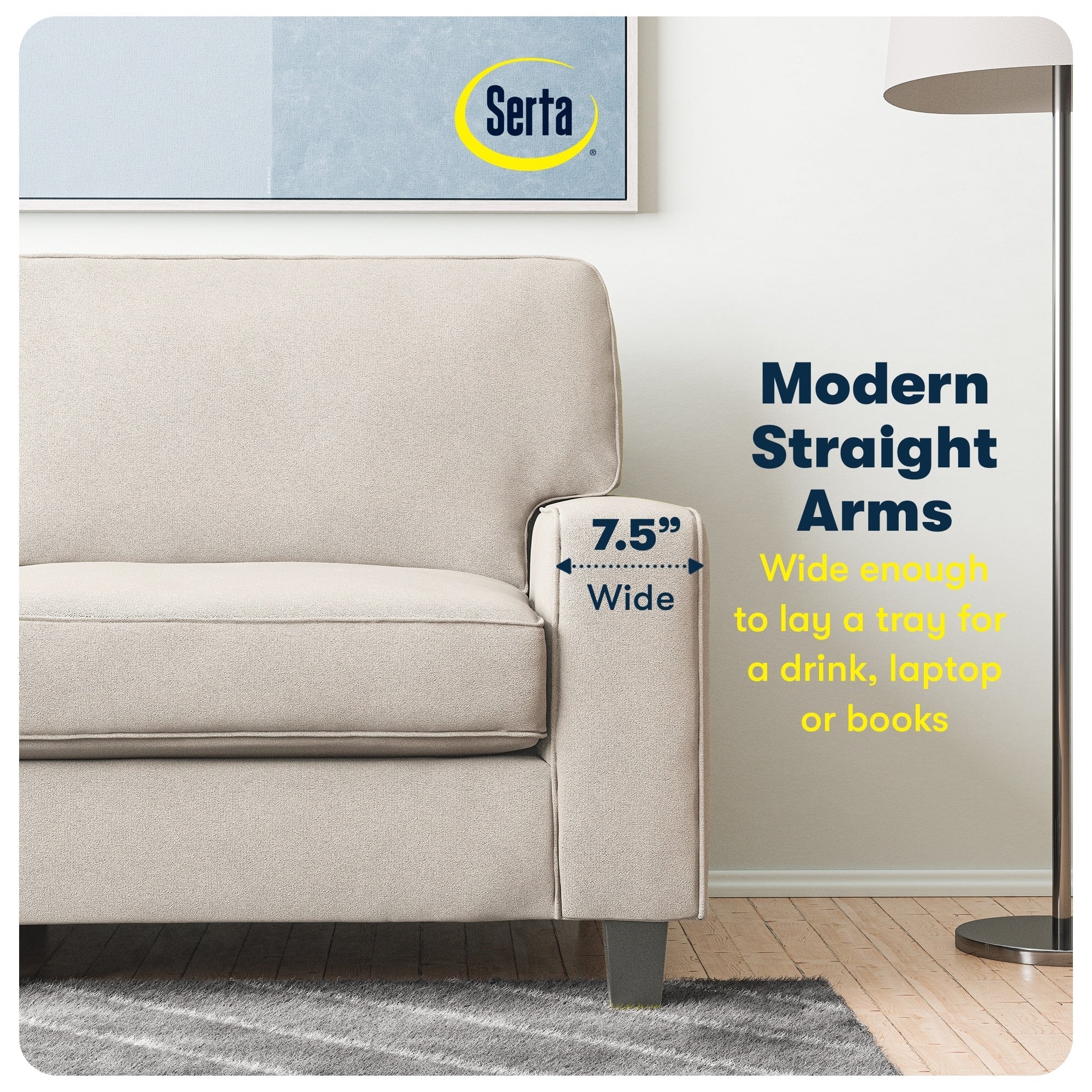 Serta Palisades 73 Track Arm Sofa, Easy Care Polyester, Soft Pillow Back, Pocket Coil Seat Cushions