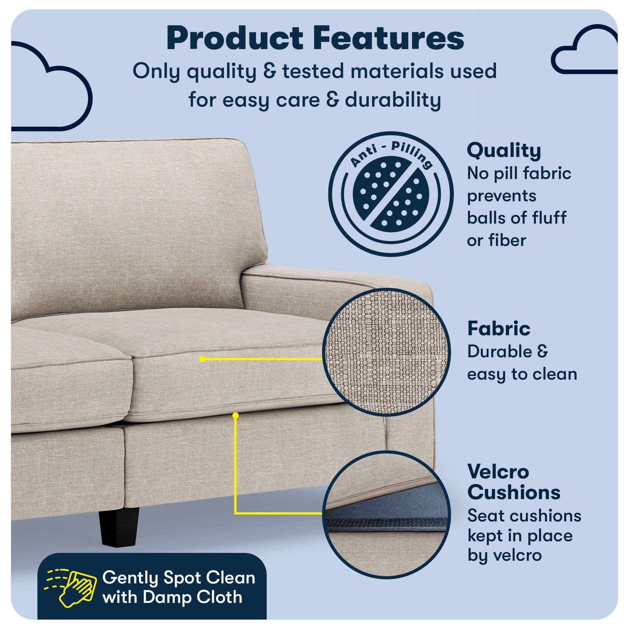 Serta Palisades 73 Track Arm Sofa, Easy Care Polyester, Soft Pillow Back, Pocket Coil Seat Cushions
