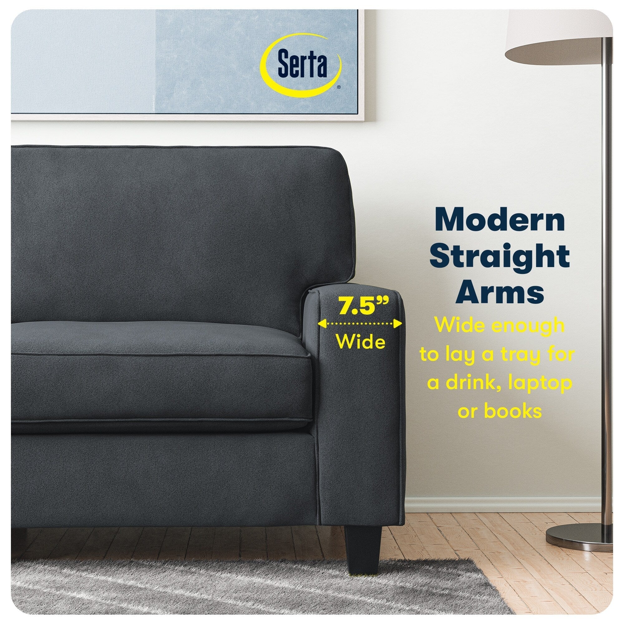 Serta Palisades 73 Track Arm Sofa, Easy Care Polyester, Soft Pillow Back, Pocket Coil Seat Cushions