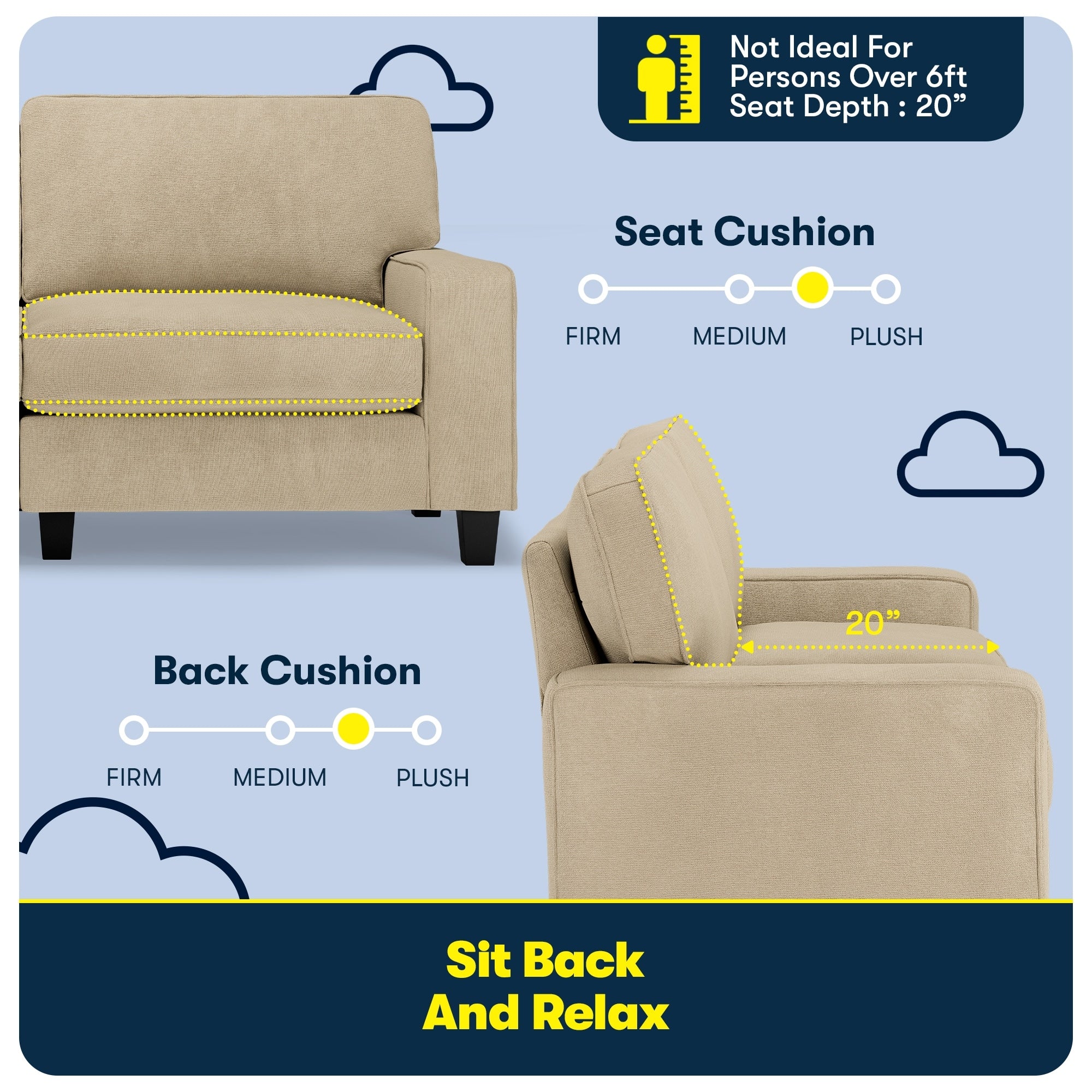 Serta Palisades 73 Track Arm Sofa, Easy Care Polyester, Soft Pillow Back, Pocket Coil Seat Cushions