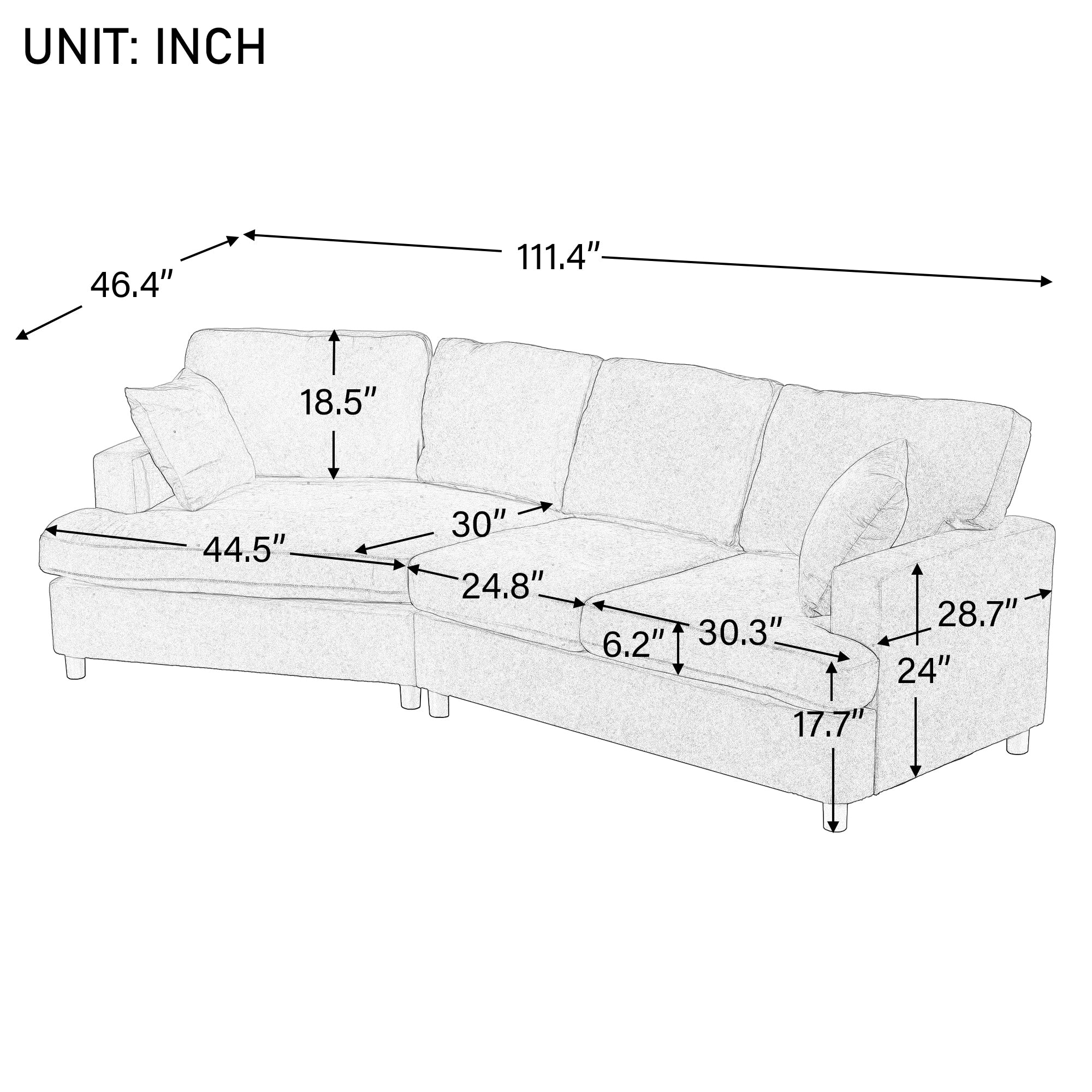 Sofa with Removable Back and Seat Cushions and 2 pillows