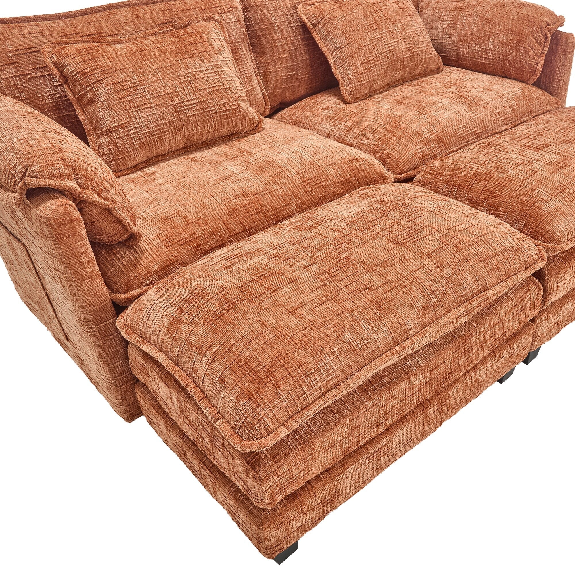 Solid Construction, the Overall Structure of the Sofa is Stable, Two Foot Stools and Two-seat Sofa with Side Pockets