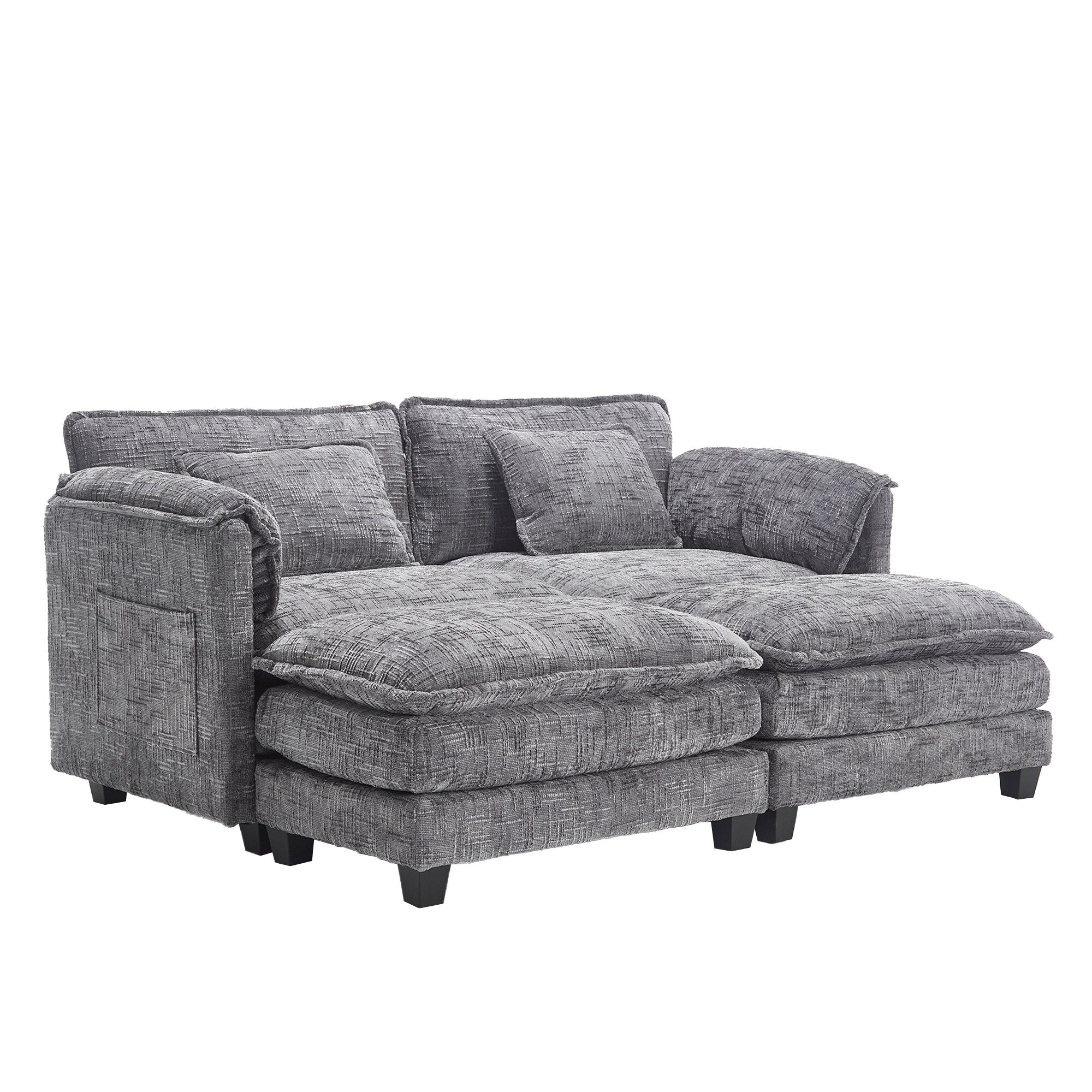 Solid Construction, the Overall Structure of the Sofa is Stable, Two Foot Stools and Two-seat Sofa with Side Pockets