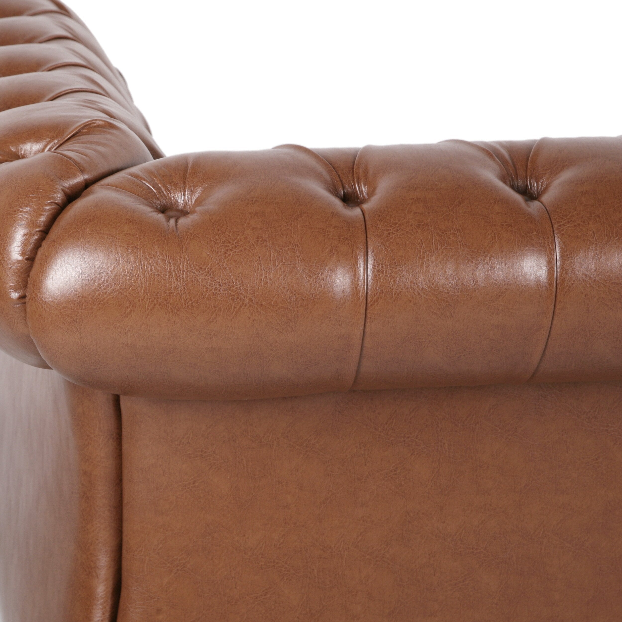Somerville Chesterfield Tufted Faux Leather Sofa with Scroll Arms by Christopher Knight Home
