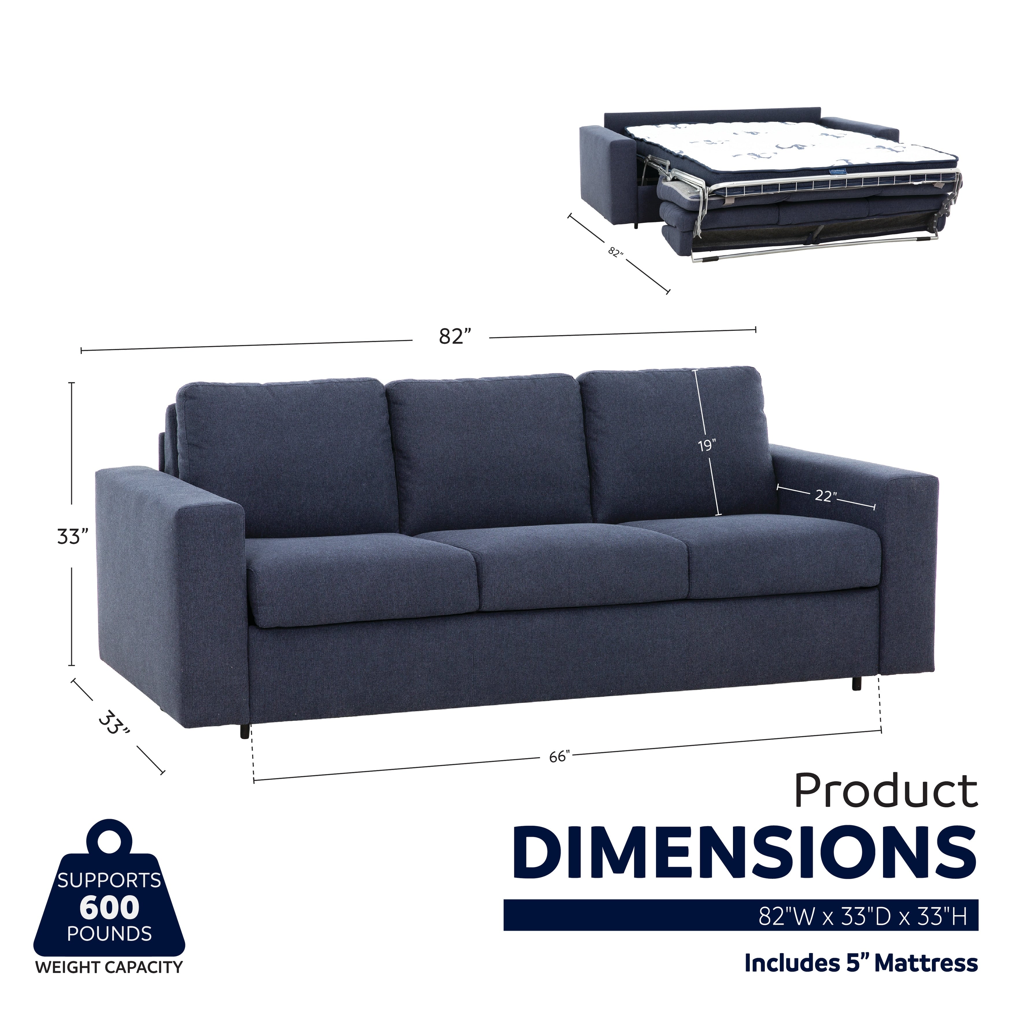 Stearns & Foster® Paolo 82 in. Queen Sleeper Sofa with 5in Memory Foam Mattress