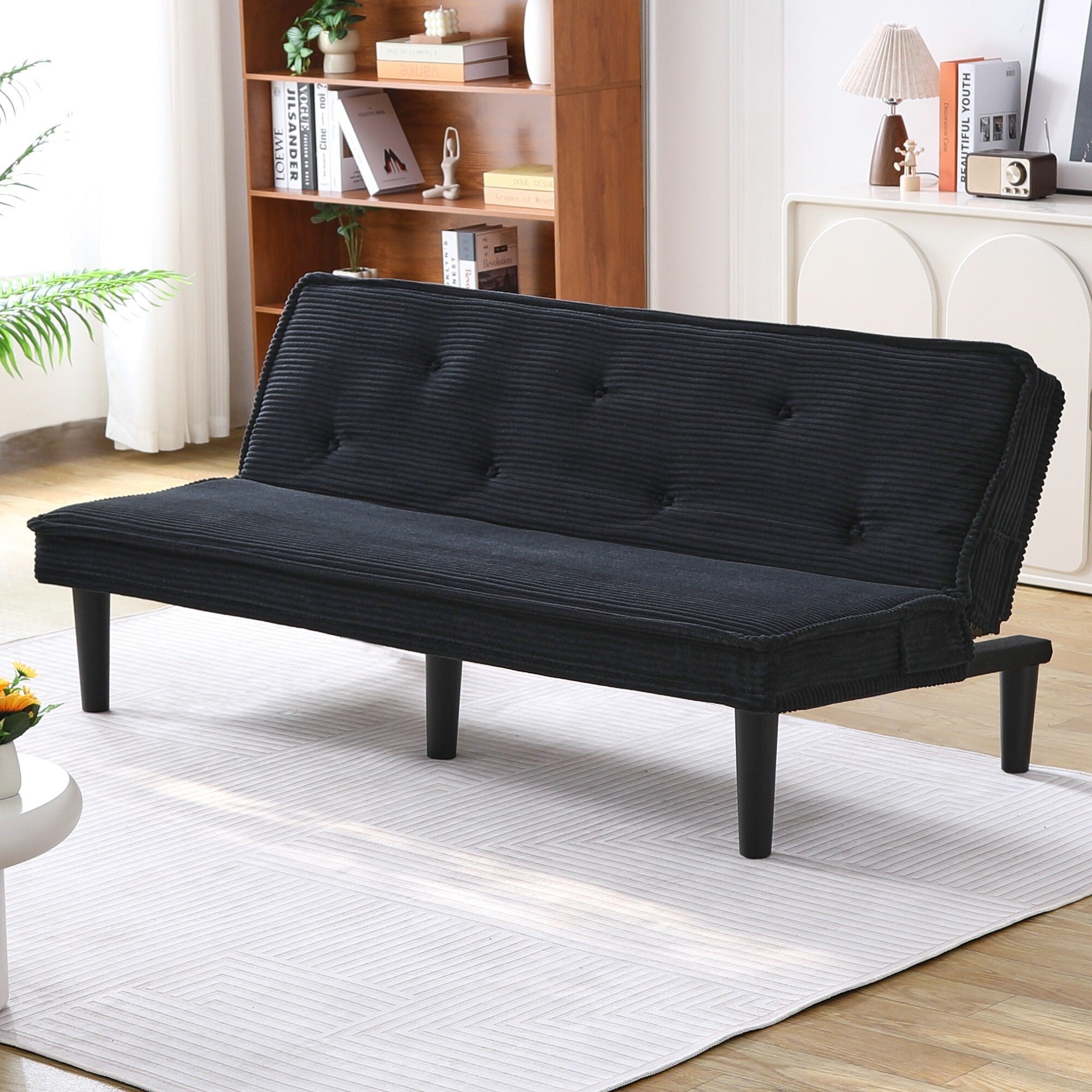 This 66-inch corduroy sofa bed can flexibly adapt to the living room, apartment and bedroom