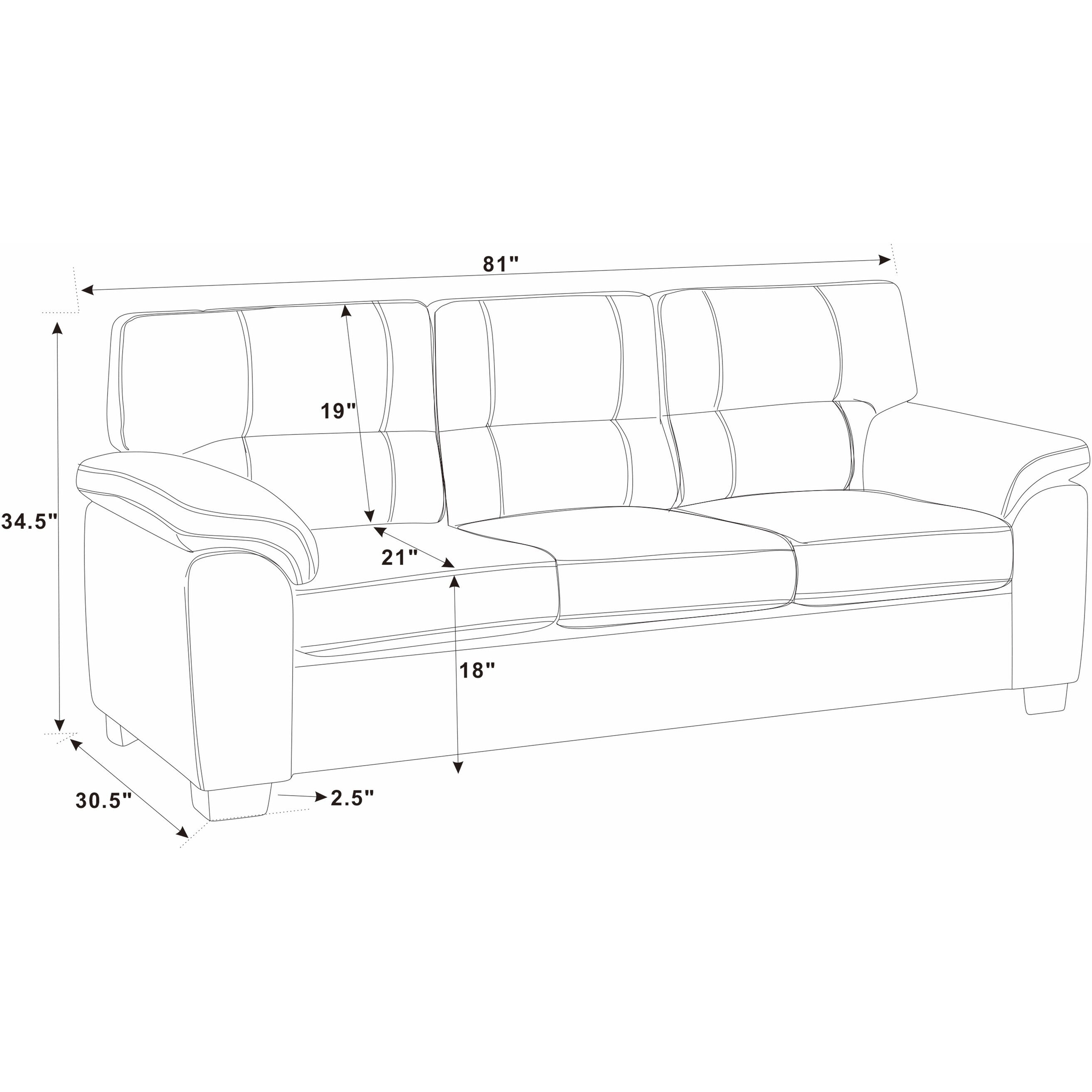 Three-Seat Leather Sofa - 30.5 D x 81 W x 34.5 H