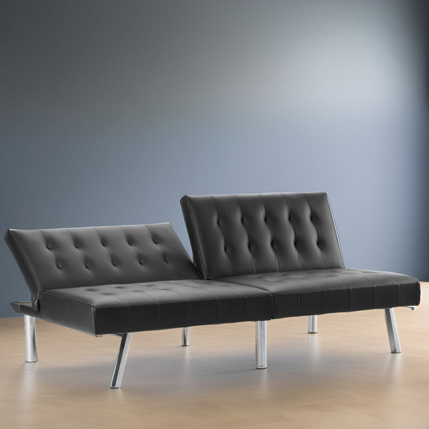 Tufted Mid-Century Modern Split Back Futon Sofa Couch Bed with Chrome Legs