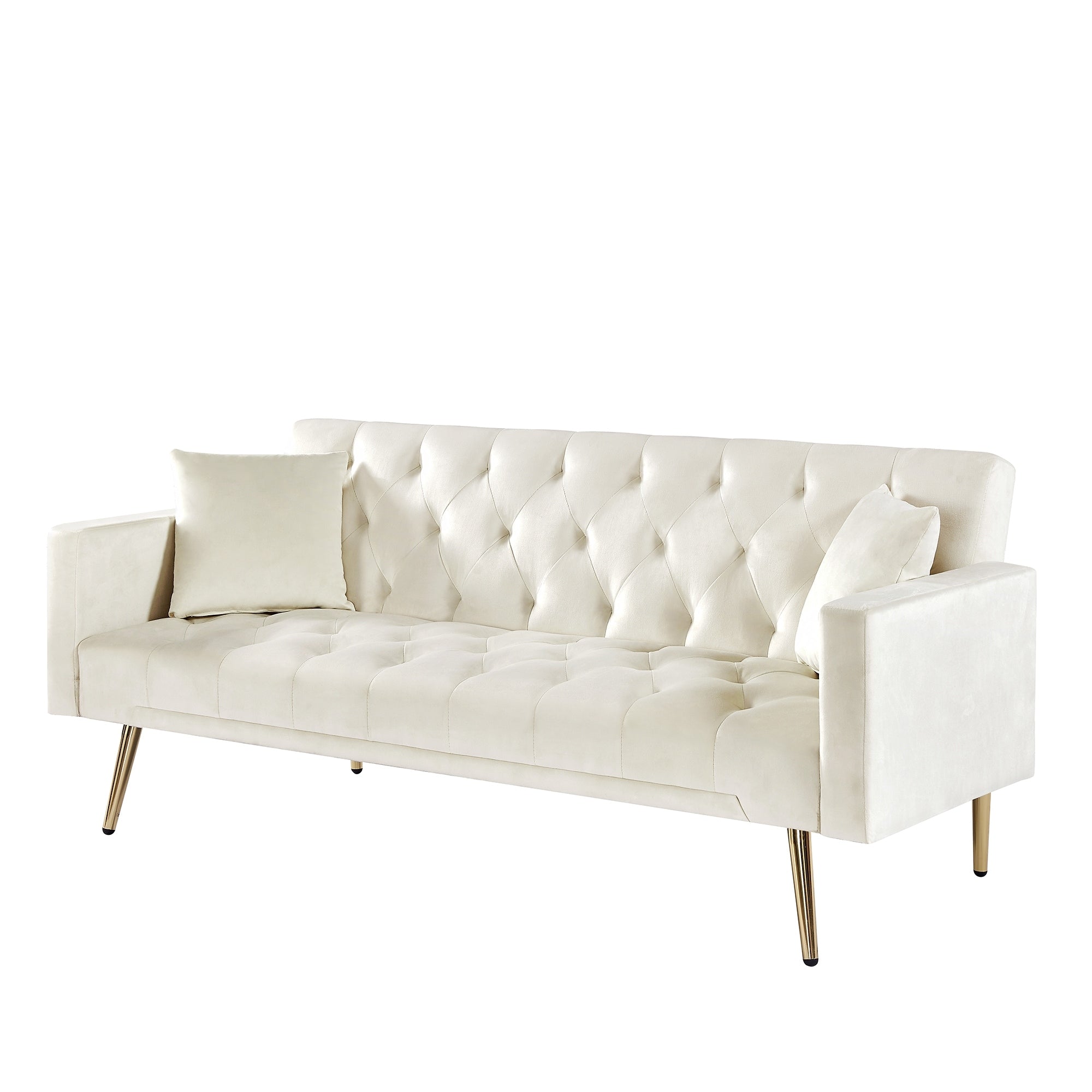 Tufted Upholstered Convertible Folding Sofa Bed Cream White