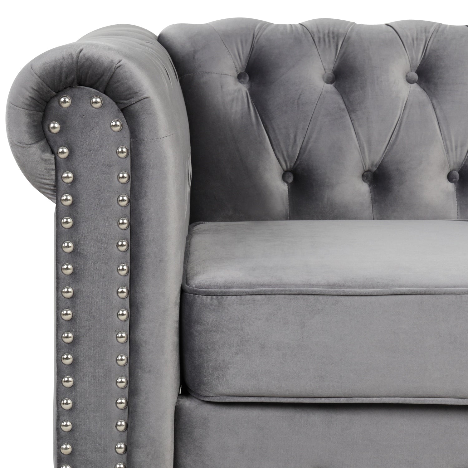 Morden Fort Velvet Upholstered Chesterfield Sofa with Nailhead and Solid Legs for Living Room
