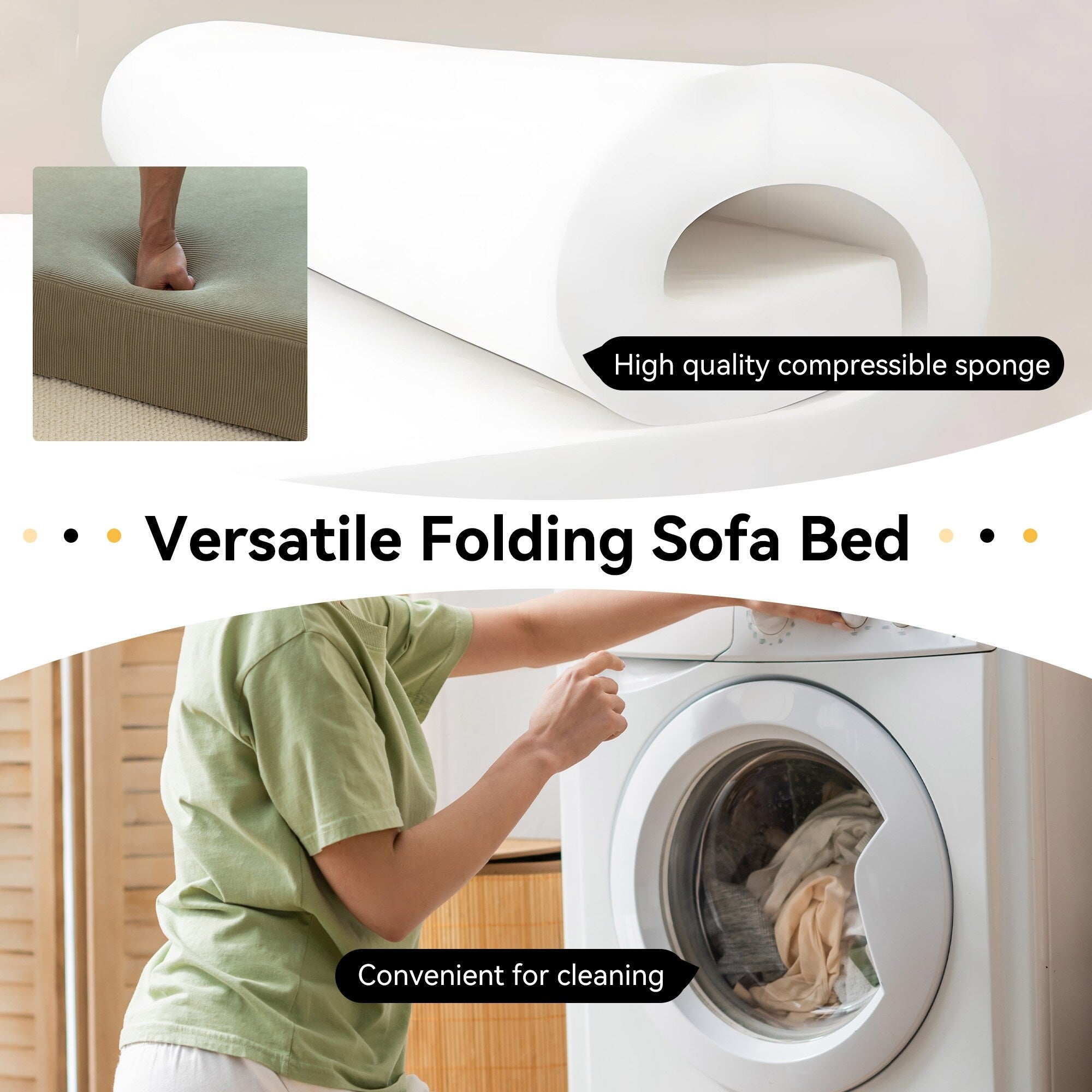 Twin Convertible Sleeper - Multi-Functional Folding Sofa Bed with Pillow & Adjustable Backrest, Ideal for Dorms/Guest Rooms