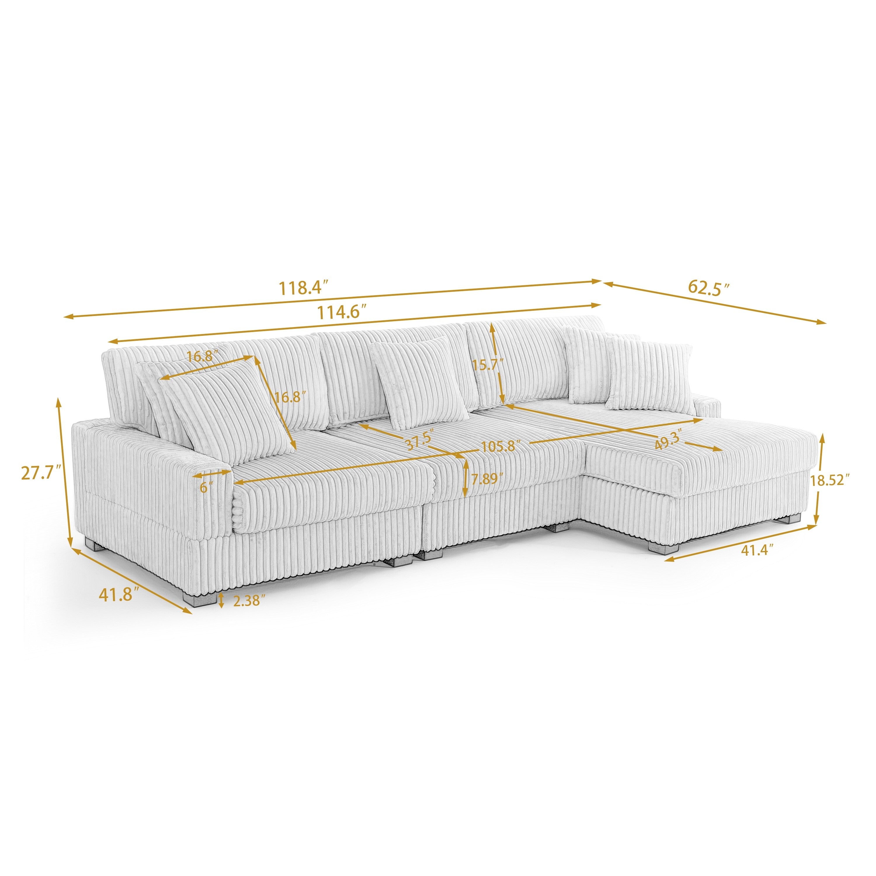 UIXE Upholstered Plush Velvet L Shaped Couch Modular Sofa