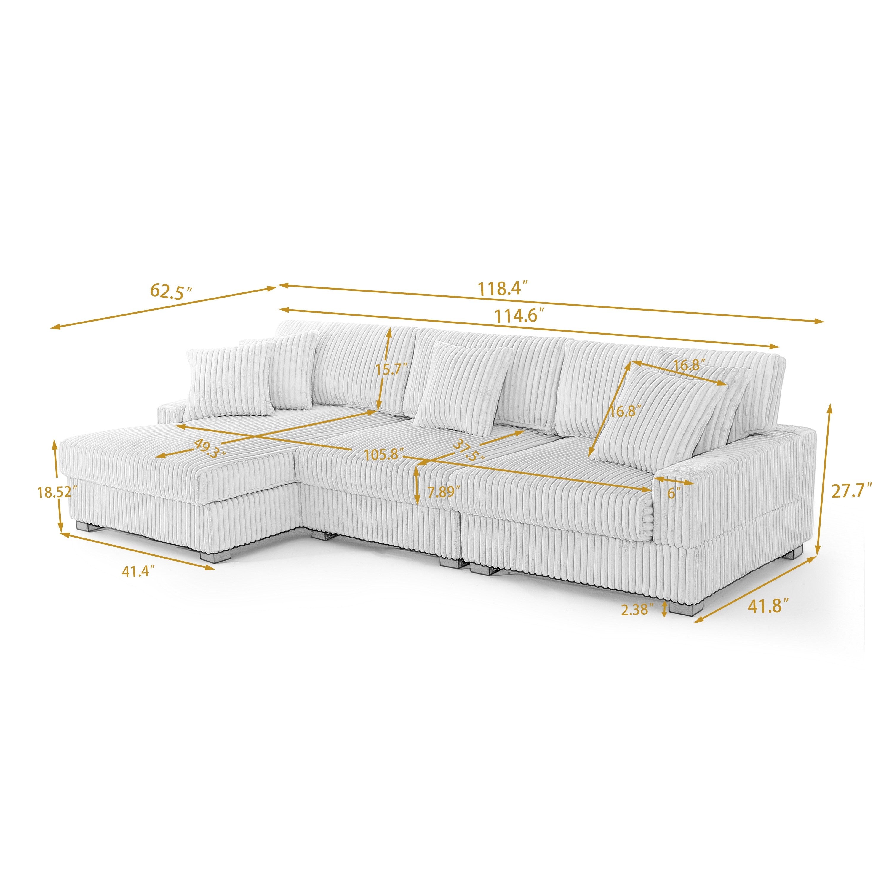UIXE Upholstered Plush Velvet L Shaped Couch Modular Sofa