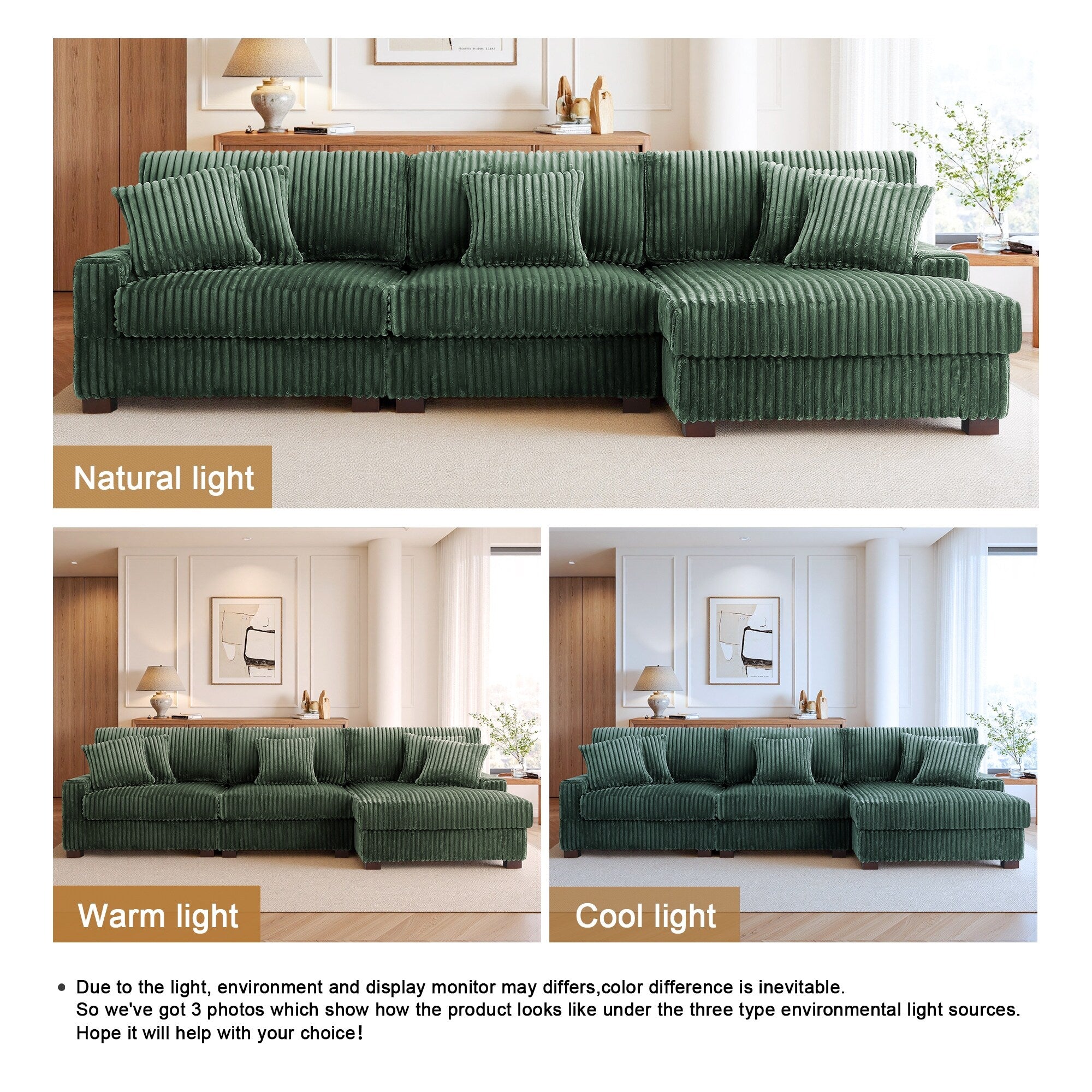 UIXE Upholstered Plush Velvet L Shaped Couch Modular Sofa