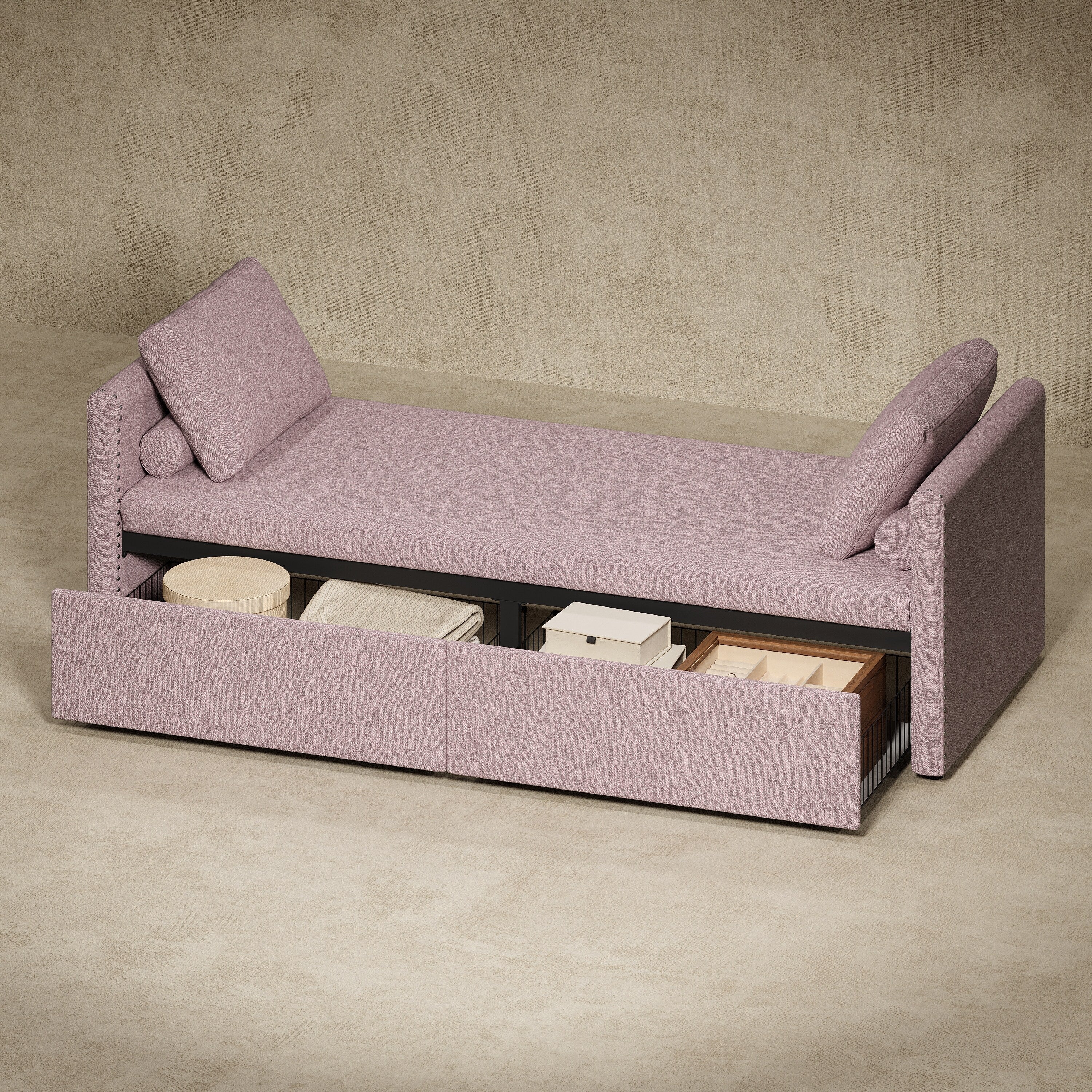 Upholstered Chaise Lounger Daybed with 2 Drawers by Harper&Bright Designs