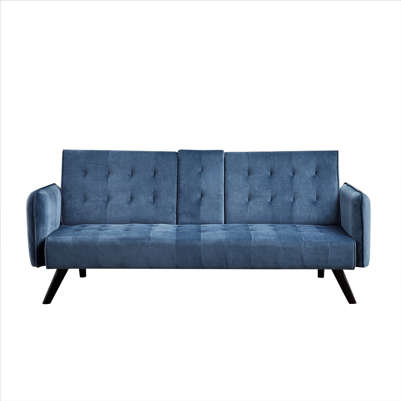 Velvet Upholstered Convertible Folding Futon Sofa Bed Sleeper Couch with 2 Cup Holders for Compact Living Room
