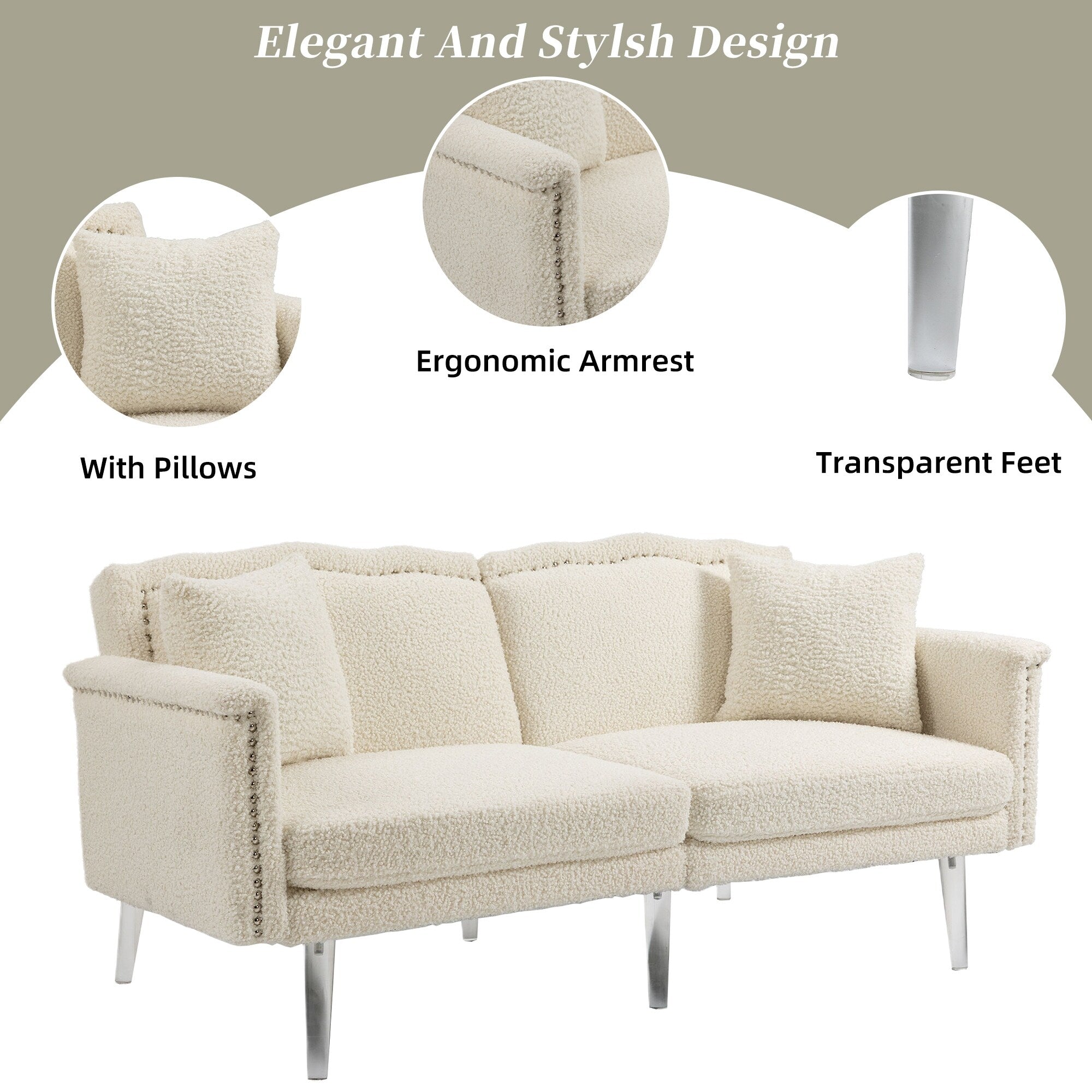Velvet Upholstered Nailheads Loveseats Sleeper Sofa With Acrylic Feet