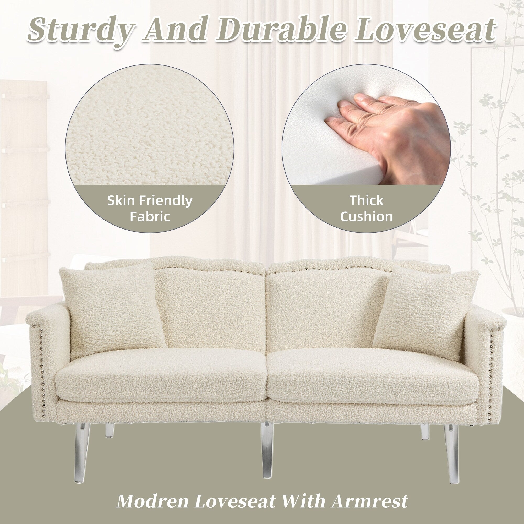 Velvet Upholstered Nailheads Loveseats Sleeper Sofa With Acrylic Feet