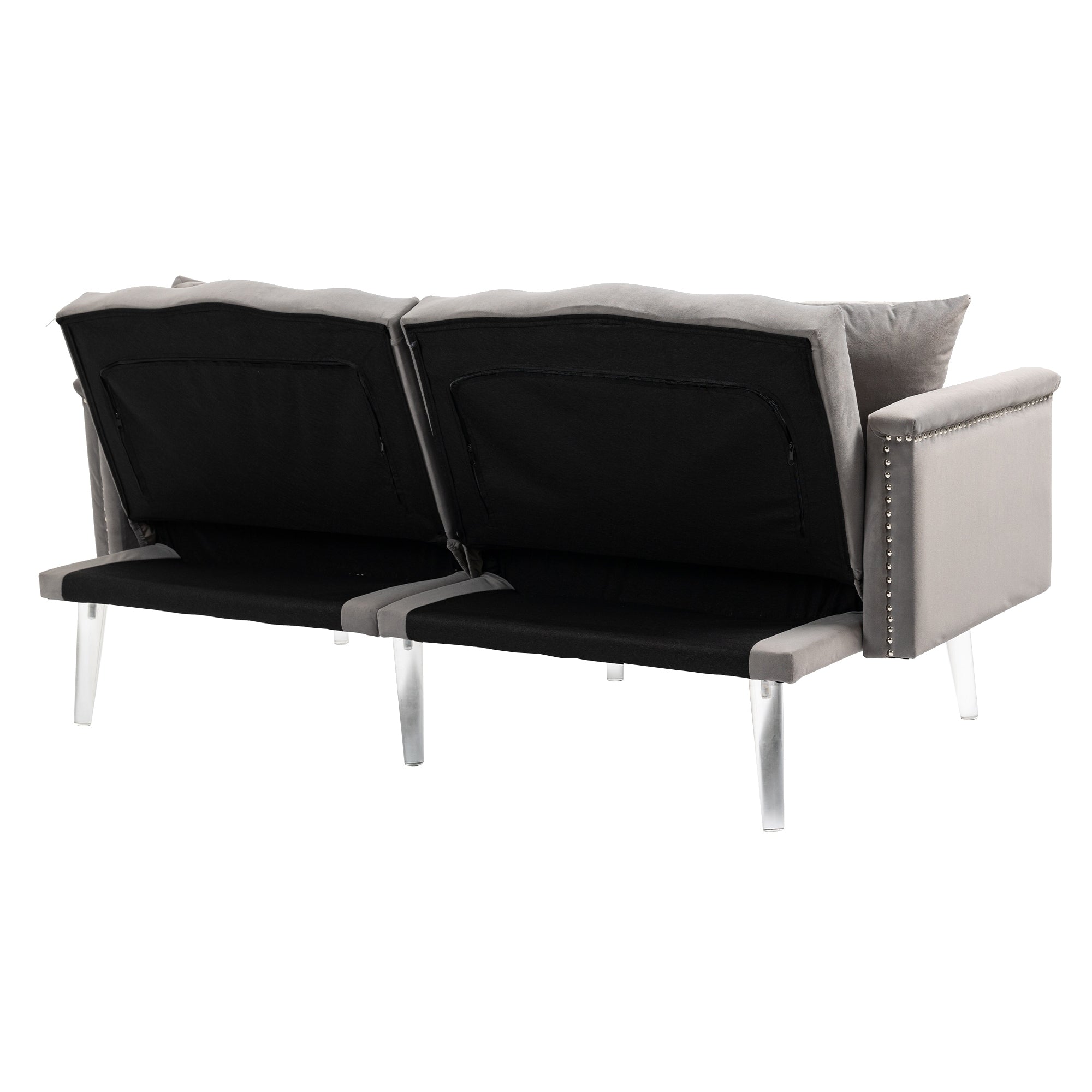 Velvet Upholstered Nailheads Loveseats Sleeper Sofa With Acrylic Feet