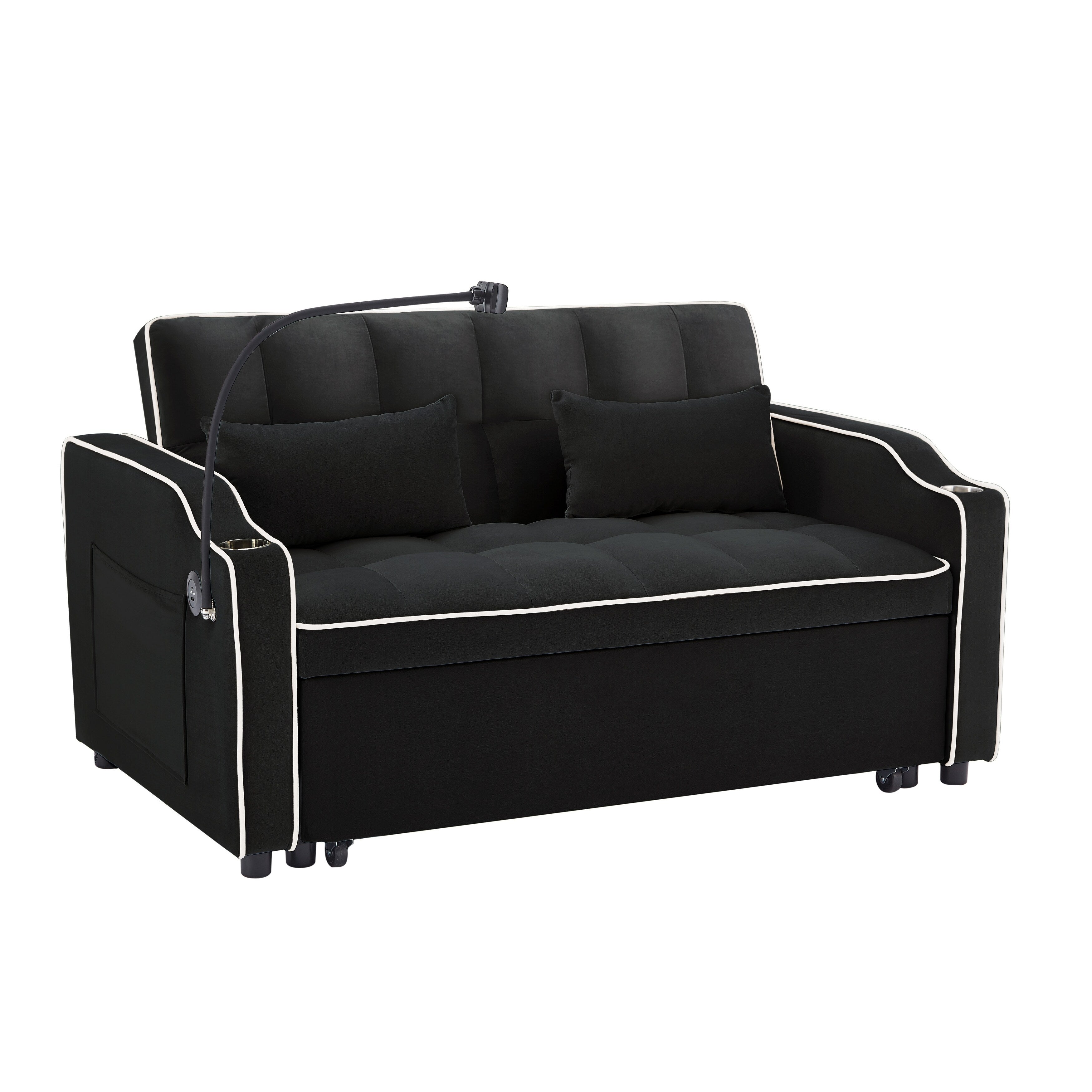 Versatile foldable Velvet sofa bed with Adjustable Back USB Port Phone Stand
