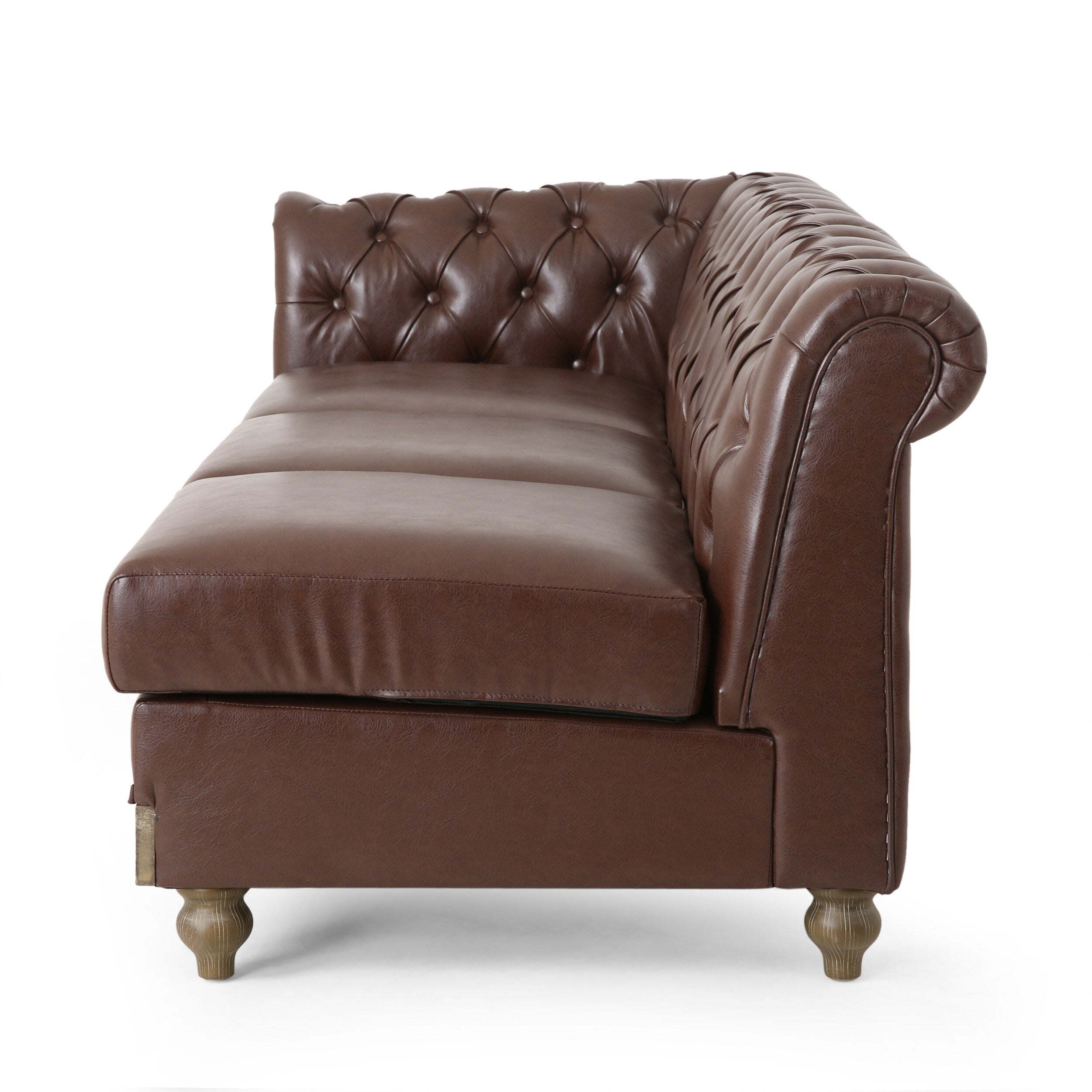 Vintage 6-Seater PU Leather Sectional Sofa with Tufted Back, Nailhead Trim and Wood Legs for Living Room