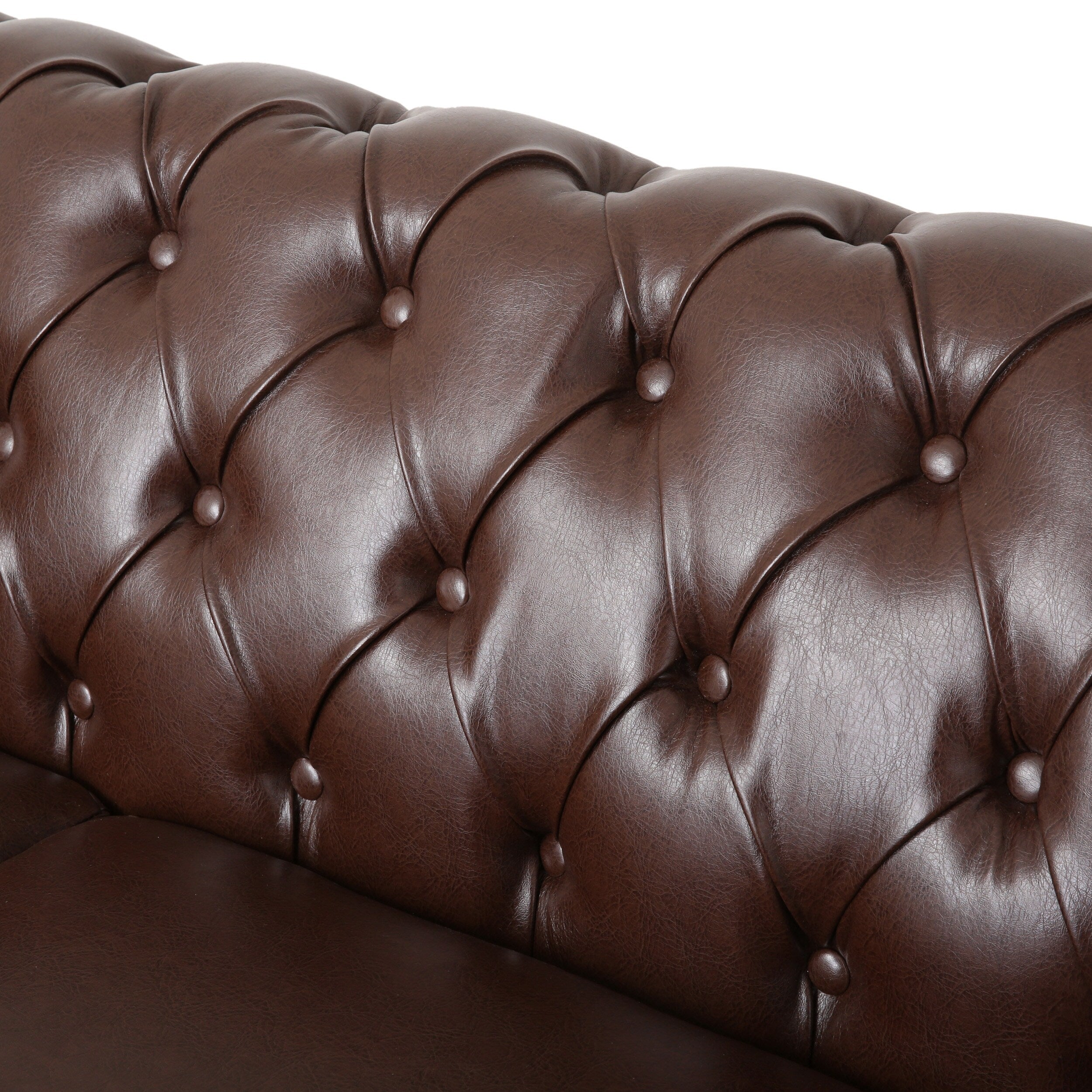 Vintage 6-Seater PU Leather Sectional Sofa with Tufted Back, Nailhead Trim and Wood Legs for Living Room