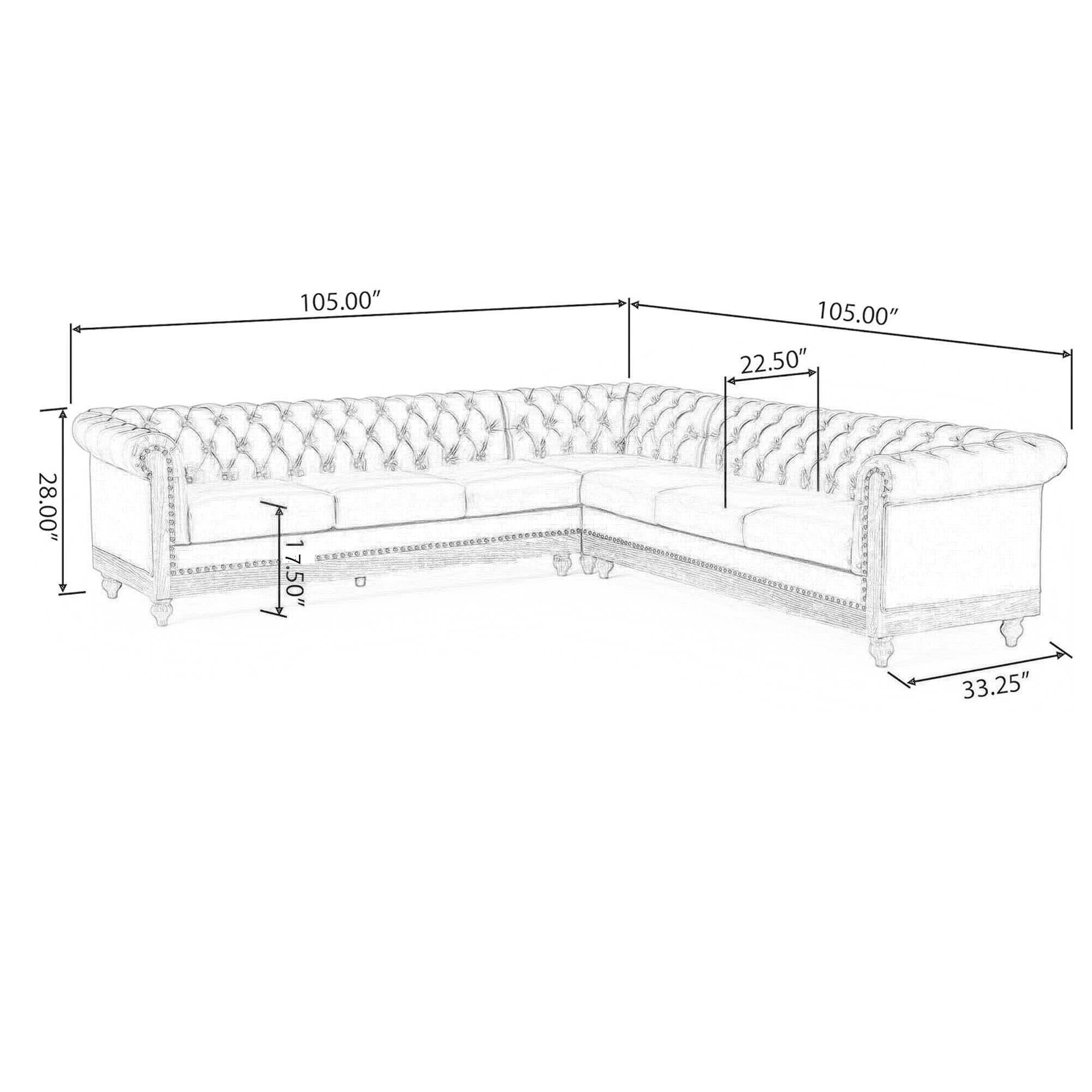 Vintage 6-Seater PU Leather Sectional Sofa with Tufted Back, Nailhead Trim and Wood Legs for Living Room