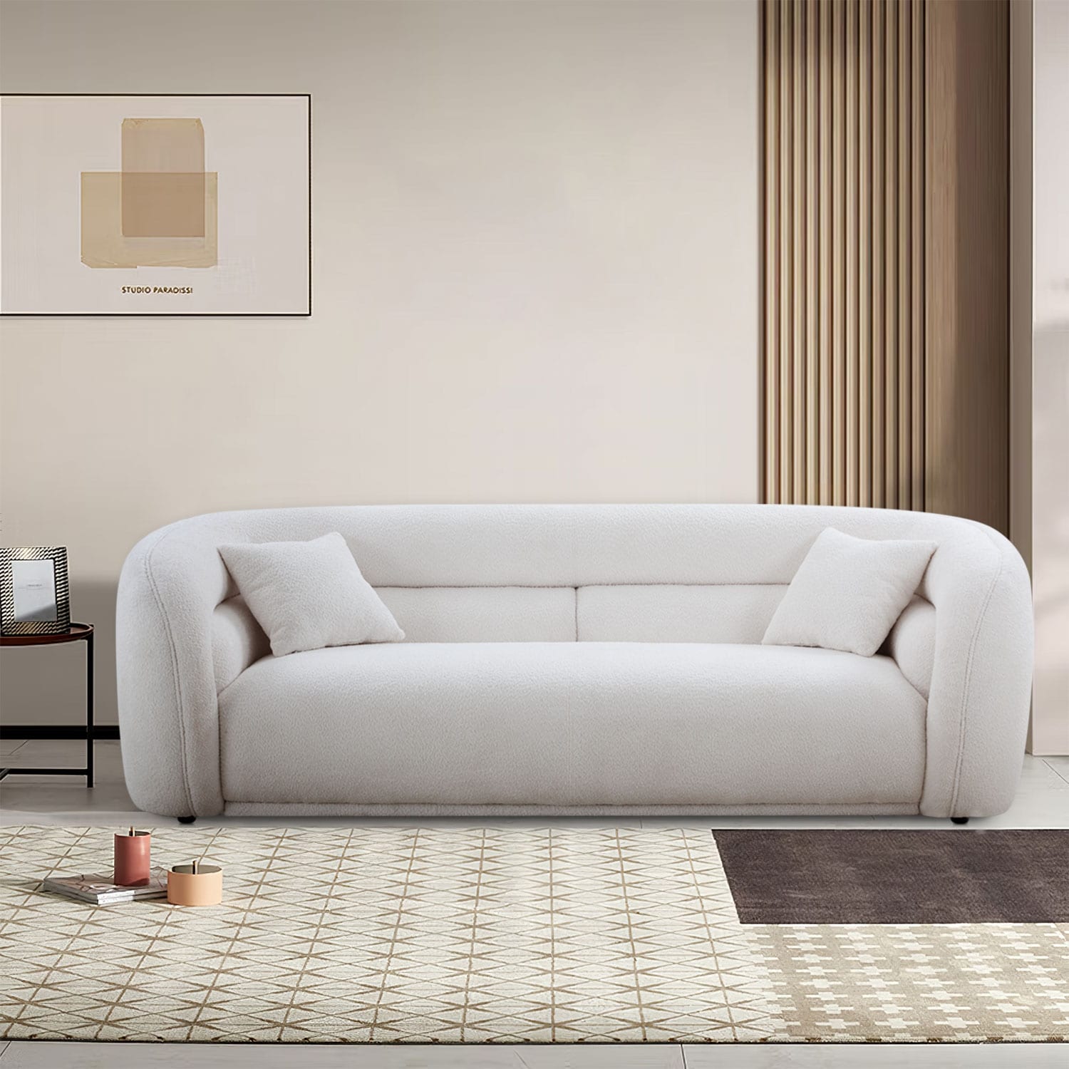 Modern Contemporary 91 Upholstered Curved Sofa With 2 Pillows for Living Room