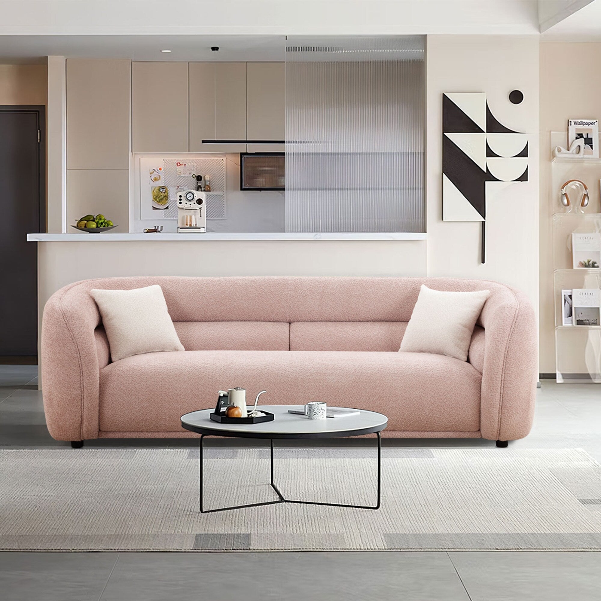 Modern Contemporary 91 Upholstered Curved Sofa With 2 Pillows for Living Room