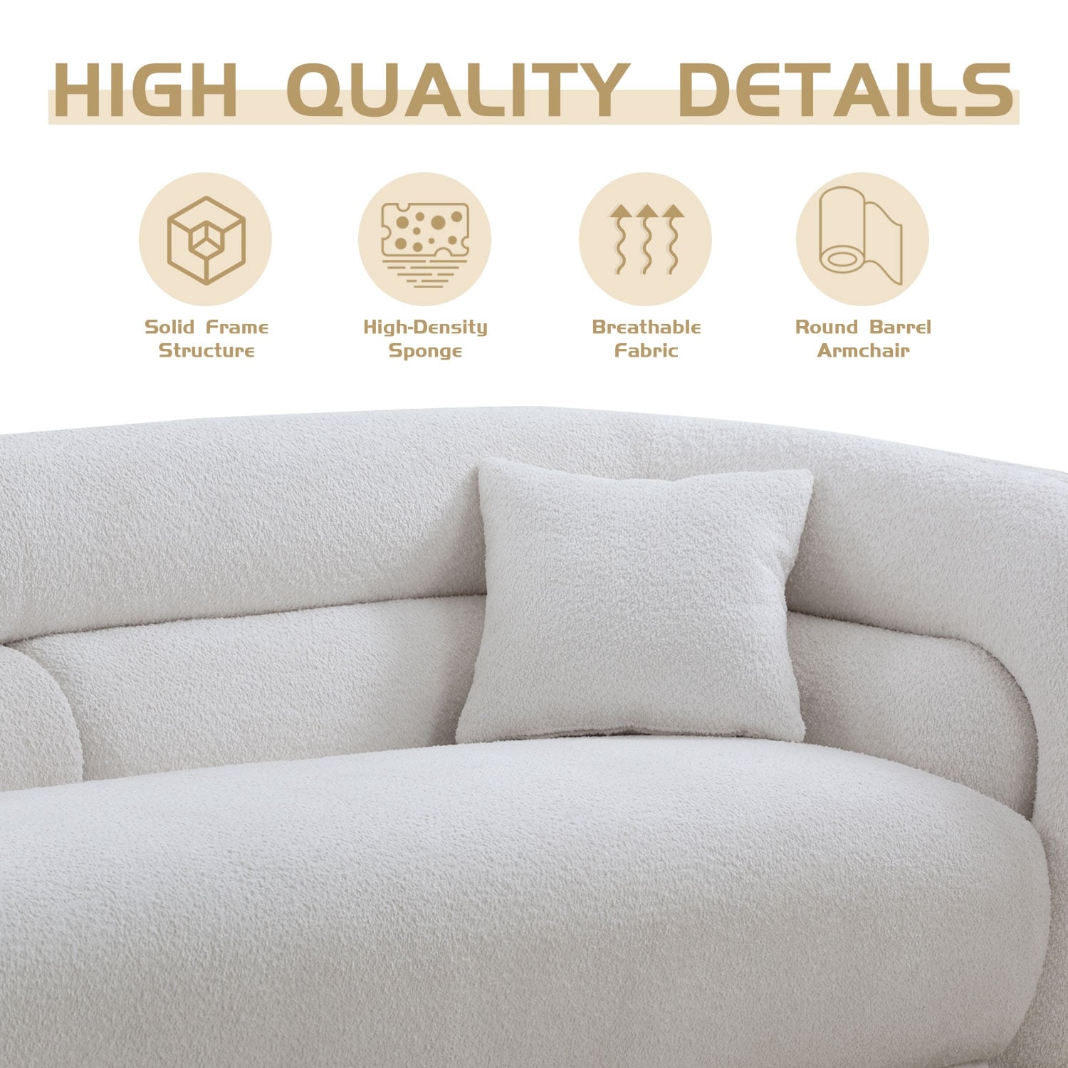 Modern Contemporary 91 Upholstered Curved Sofa With 2 Pillows for Living Room