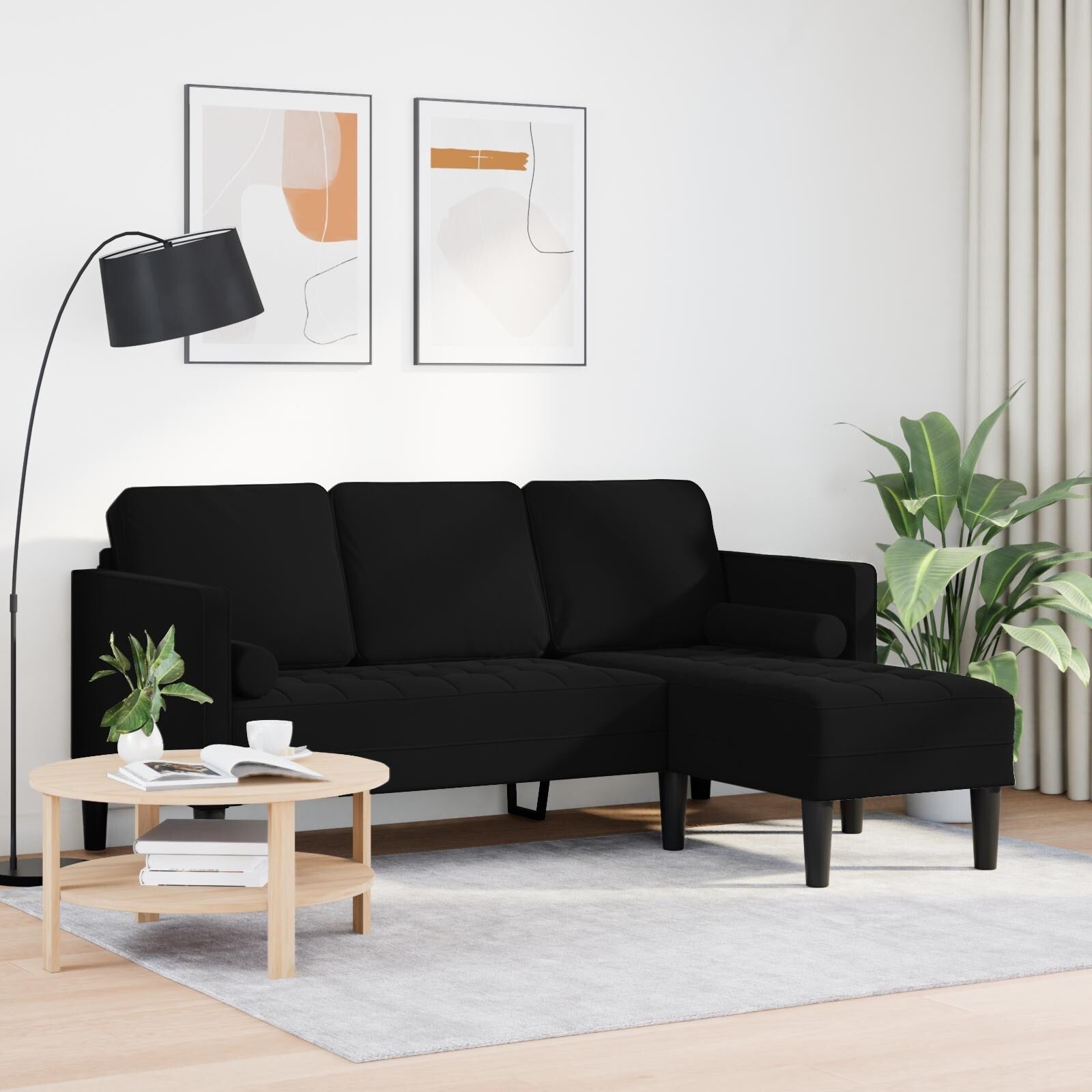 vidaXL Garden Sofa L-Shaped Black/Dark Grey/Light Grey Velvet - 68.1 x 51.6 x 26.4
