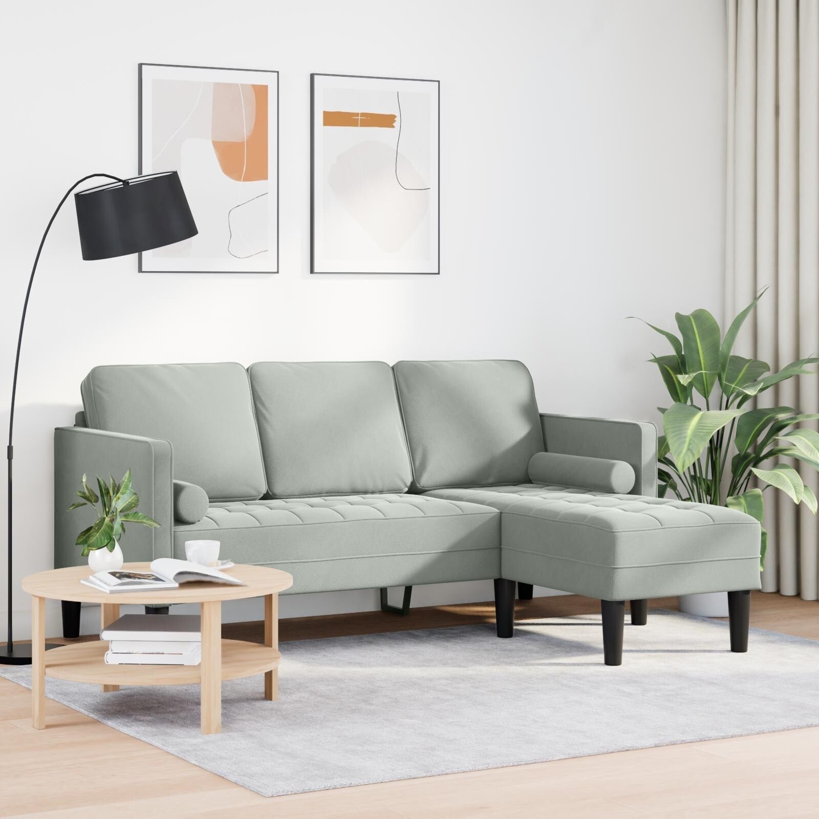 vidaXL Garden Sofa L-Shaped Black/Dark Grey/Light Grey Velvet - 68.1 x 51.6 x 26.4