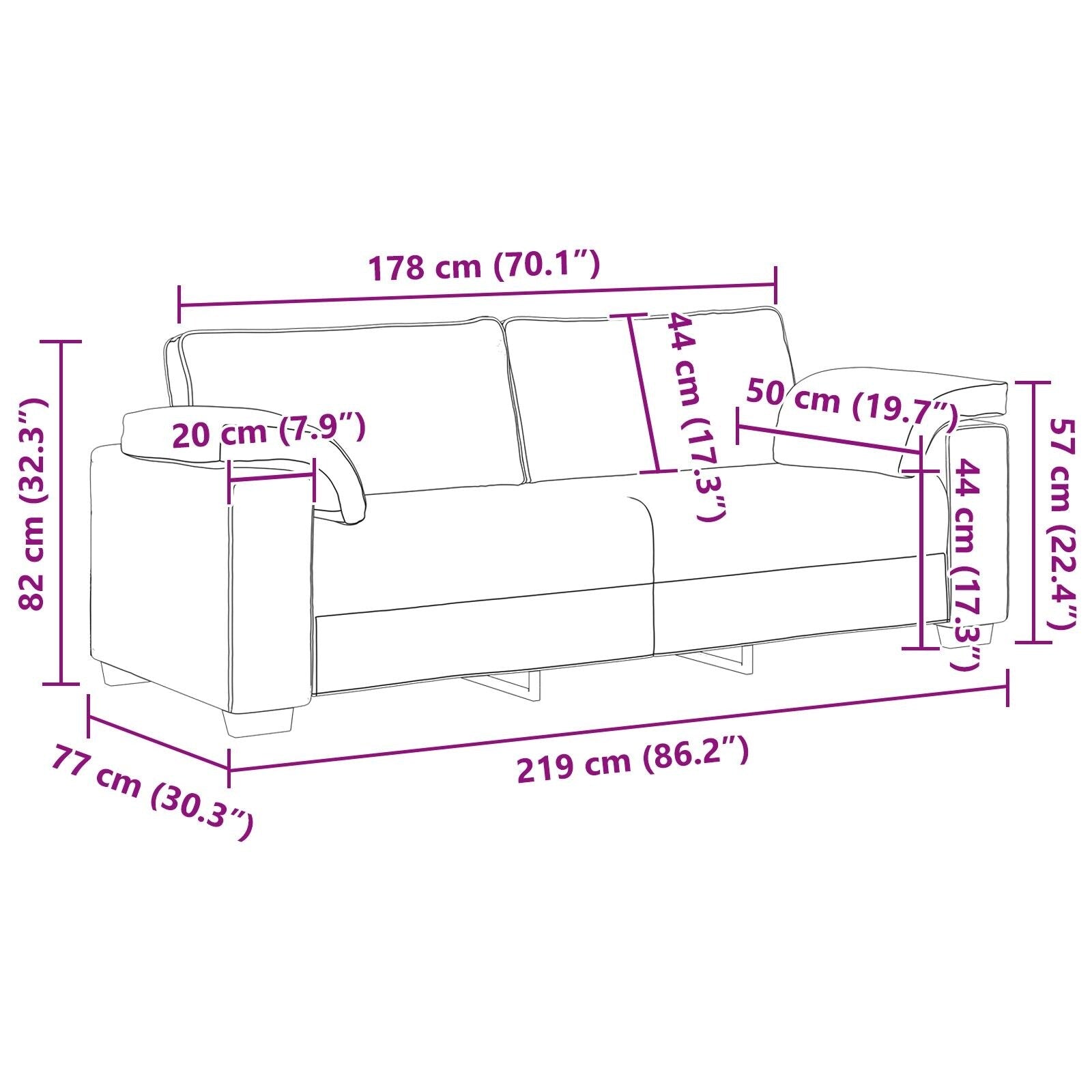 vidaXL Sofa Black/Dark grey Metal - 86.2 x 30.3 x 32.3