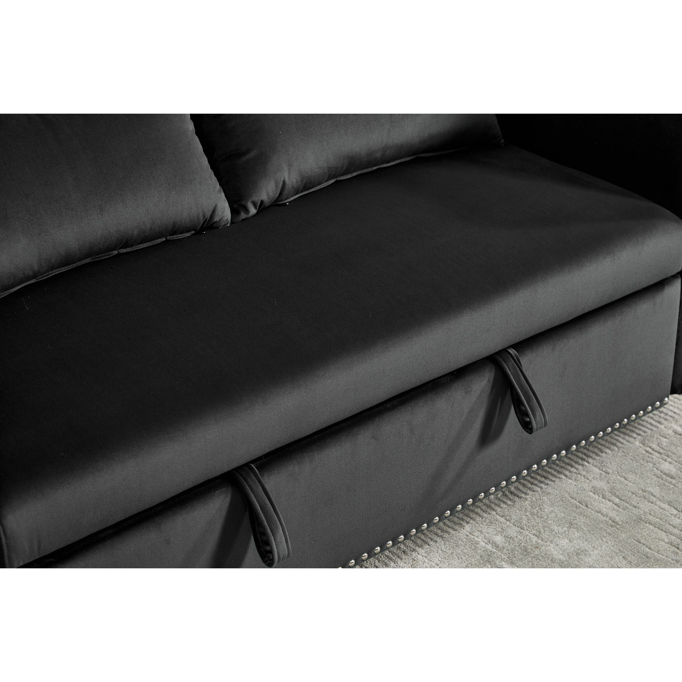 55 3-in-1 Velvet Sleeper Futon Loveseat with 2 Pillows Recline Pockets